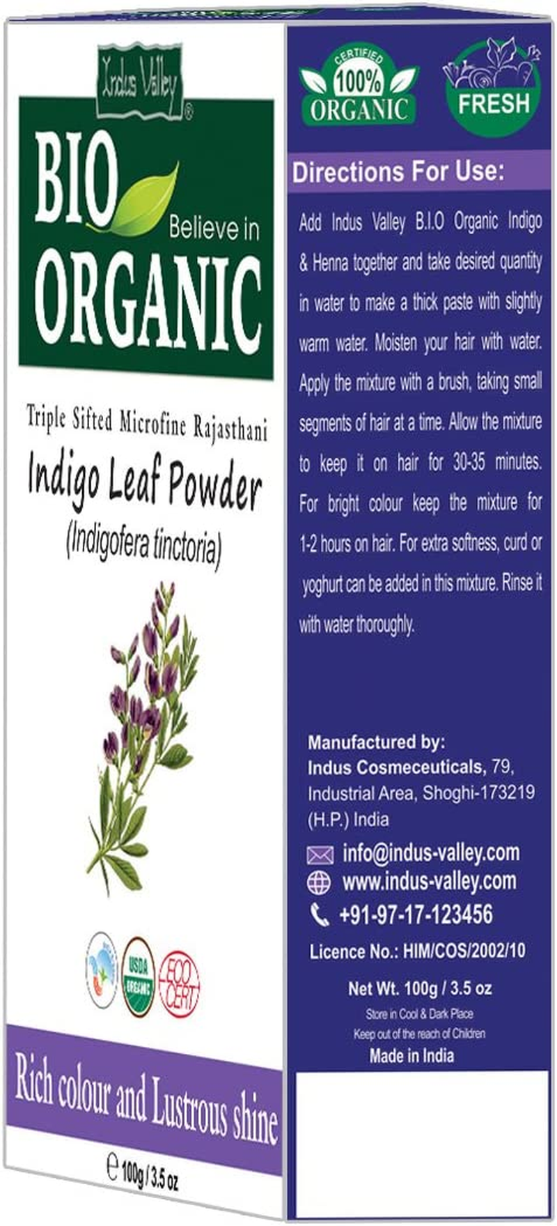 Indus Valley BIO Organic Indigo Leaf Powder for Hair &ndash; 100G (Pack of 2) | Natural Hair Coloring Powder | No Ammonia, No PPD, No Chemicals image number 6