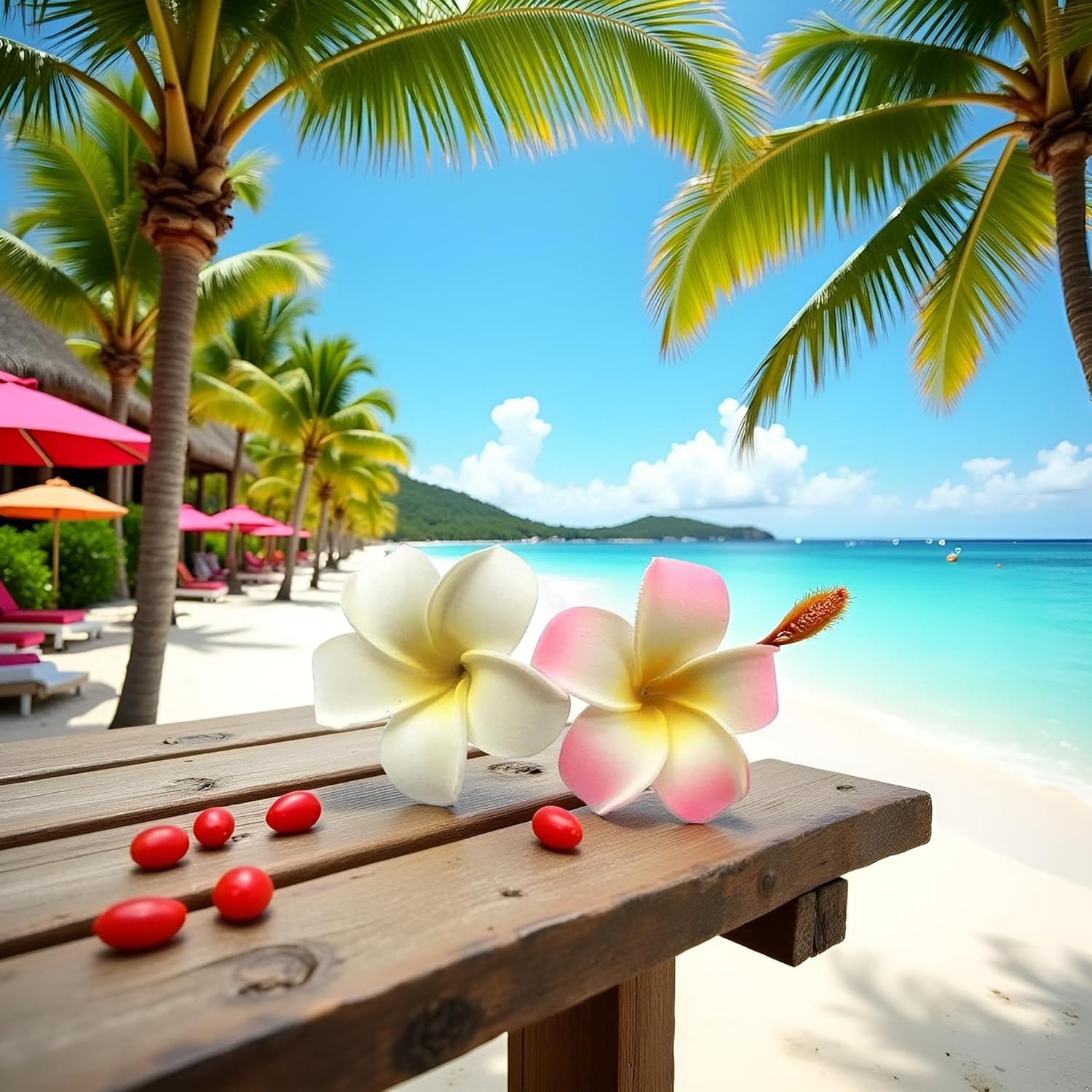 Rosojodg 2Pcs White and Pink Hawaiian Frangipani, Foam Head Flower, Party Beach Hair Clip Hair Clips Hair Accessories(7Cm) image number 4