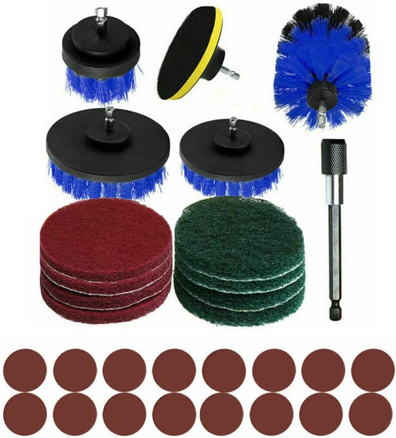 30PC Drill Brush Tub Clean Electric Grout Power Scrubber Cleaning Combo Tool (Blue)