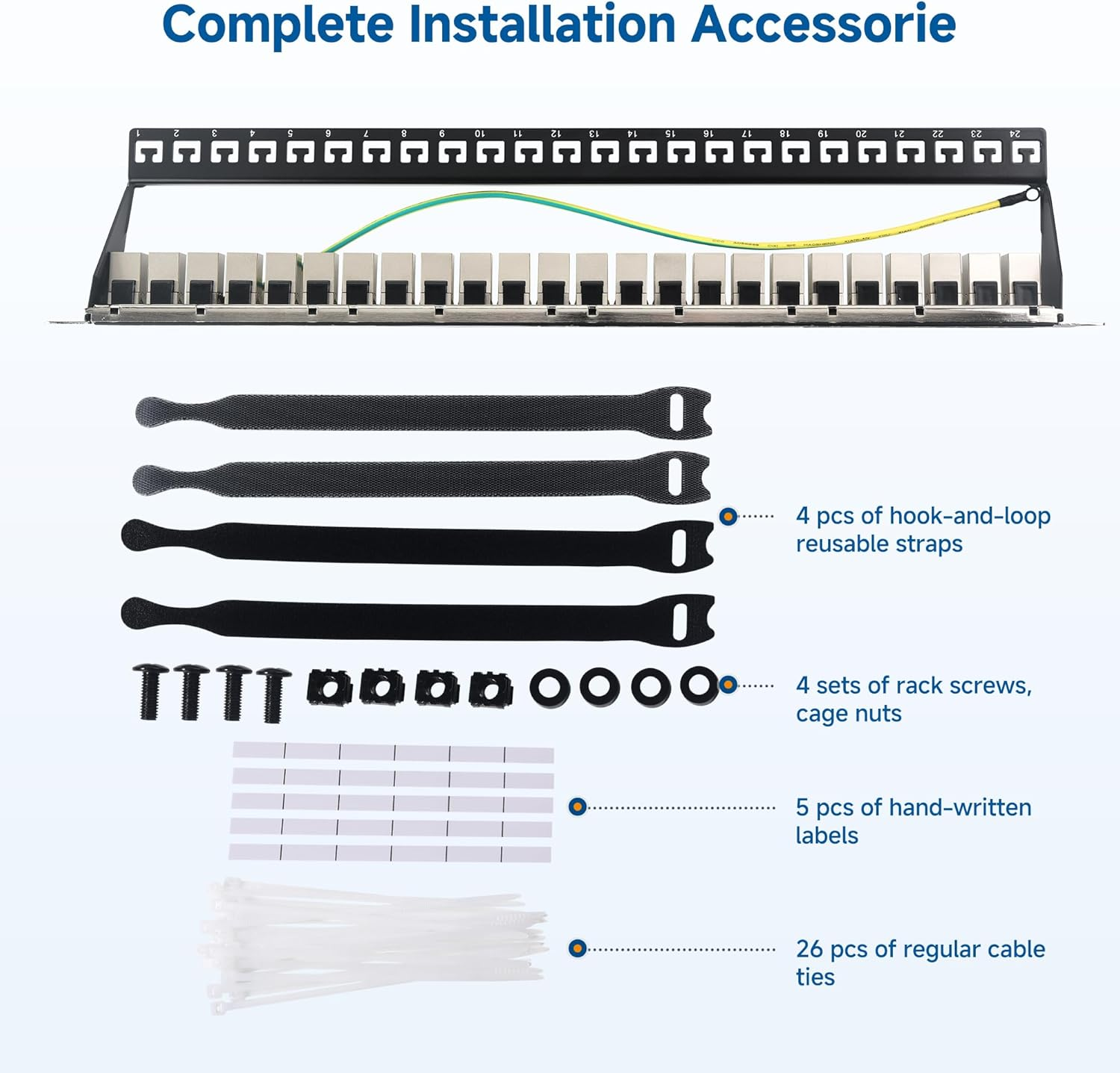 Cable Matters 1U 19-Inch 24-Port 10Gbps Cat6A Ethernet Patch Panel with Inline Keystone and Cable Management Bar, Rackmount or Wall Mount RJ45 Patch Panel image number 2