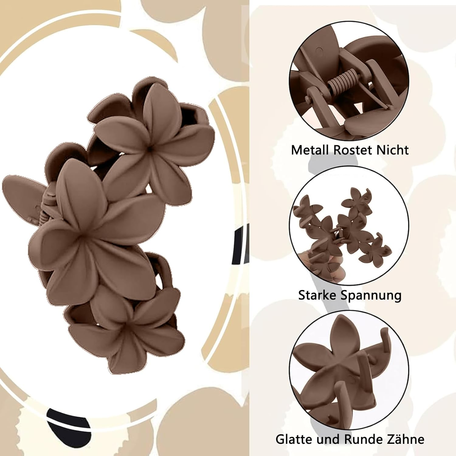 Pack of 5 Flower Hair Clips, Matte Hair Clips, Non-Slip Flower Hair Clip, Large Hair Clips for Women, Girls, Hair Styling Accessories for Women, Curly Long Straight Hair image number 4