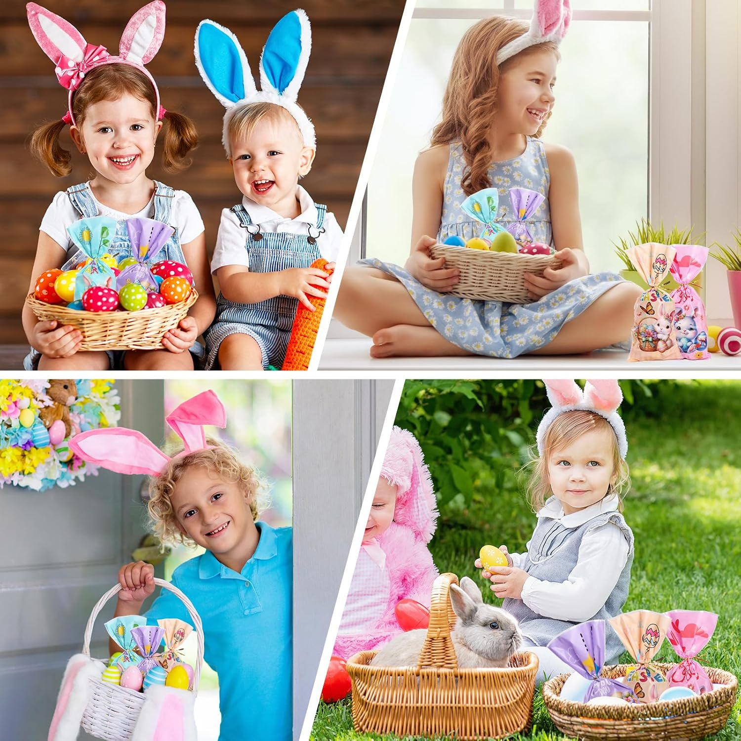 100 Pieces Gift Candy Bags, KIKISML Easter Party Favor Gift Bags with Strapping Ties, Color Bags Treat Bags Goody Bags for Wedding, Birthday, Party Supplies and Gifts image number 3