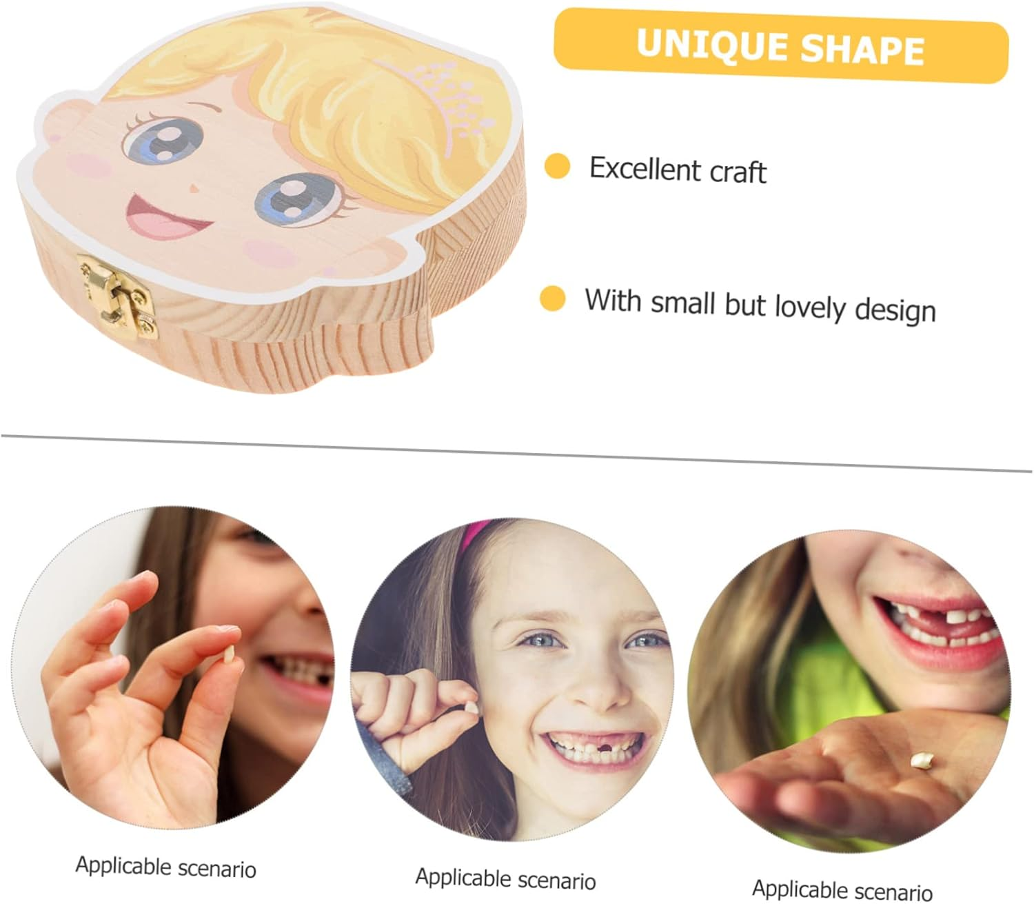 IMIKEYA Tooth Box Cartoon Girl Design Wooden Keepsake Organizer for First Tooth Storage for Showers Birthdays Lightweight Easy to Clean image number 1