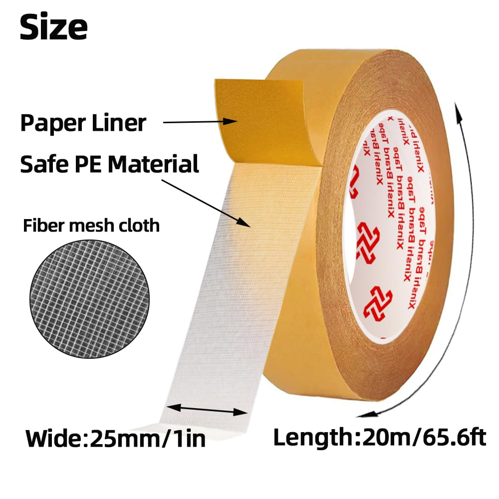 Skycabin Double Sided Fabric Tape Heavy Duty Carpet Tape,Strong Adhesive Mounting Tape for Carpets, Arts & DIY Crafts,Woodworking,Wall Mounting and Fixing,1In X 66FT No Residue High Tack