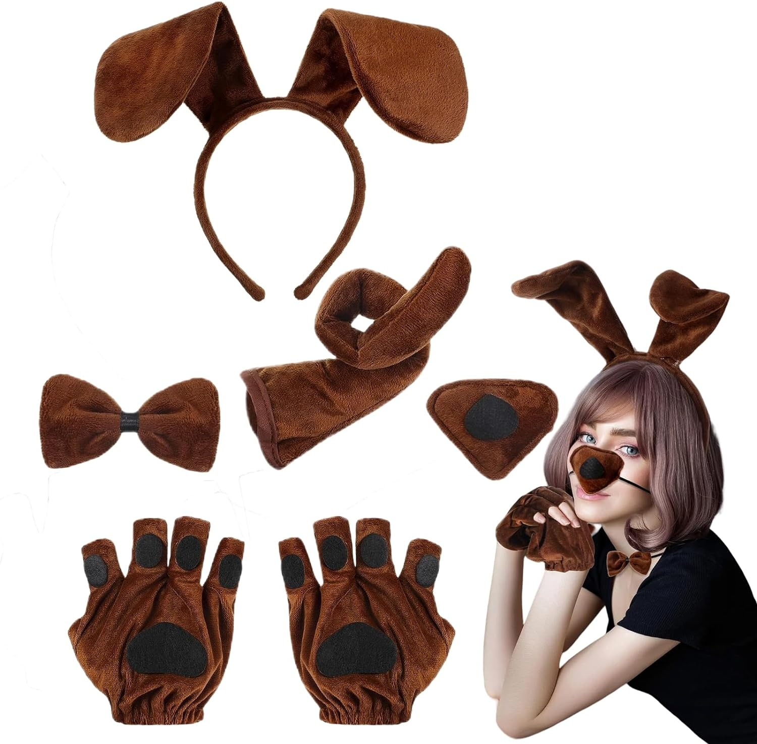 5 Pcs Puppy Dog Costume Set,Animal Costume Accessories, Halloween Cosplay Party