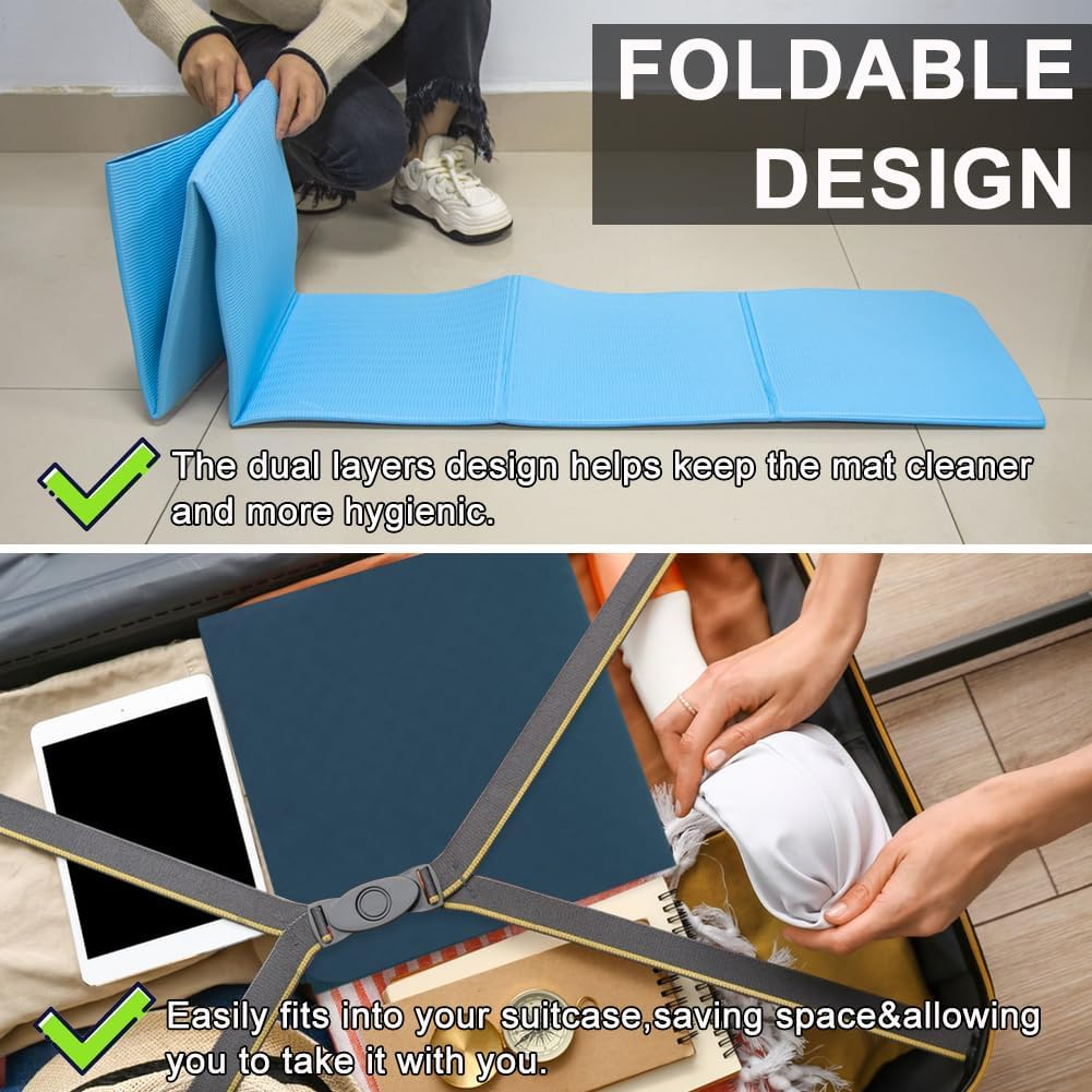 Foldable Yoga Mat,6Mm TPE Yoga Mat,Double Layers Exercise Mat with Anti-Slip Function&A Storage Bag for Yoga,Pilates and Fitness Exercise,Compact Fitness Mat 183Cm*61Cm* 6Mm image number 4