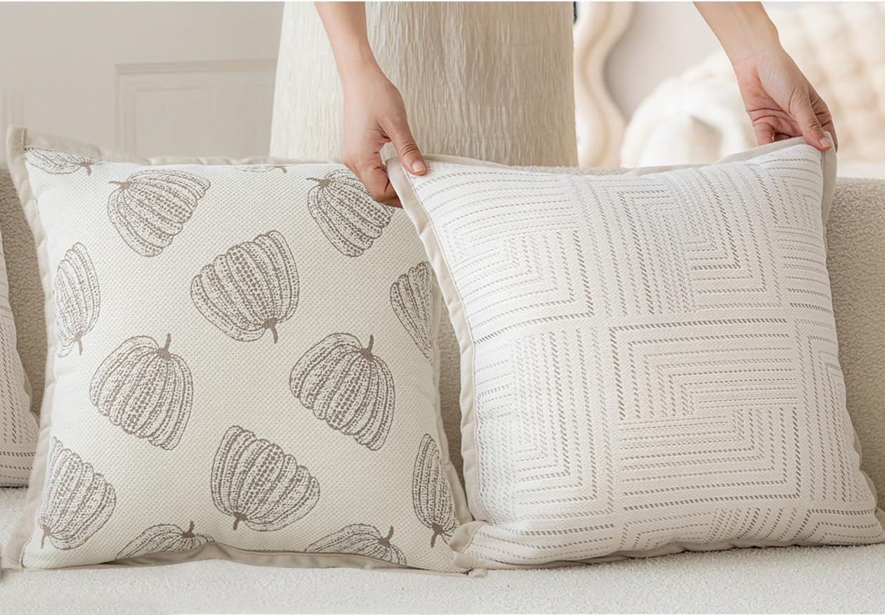 Virellisee 18"X18" Set of 2 Decorative Throw Pillow Covers, Modern Neutral Chenille Cushion Covers for Sofa, Beds and Home Decor (Beige) image number 6