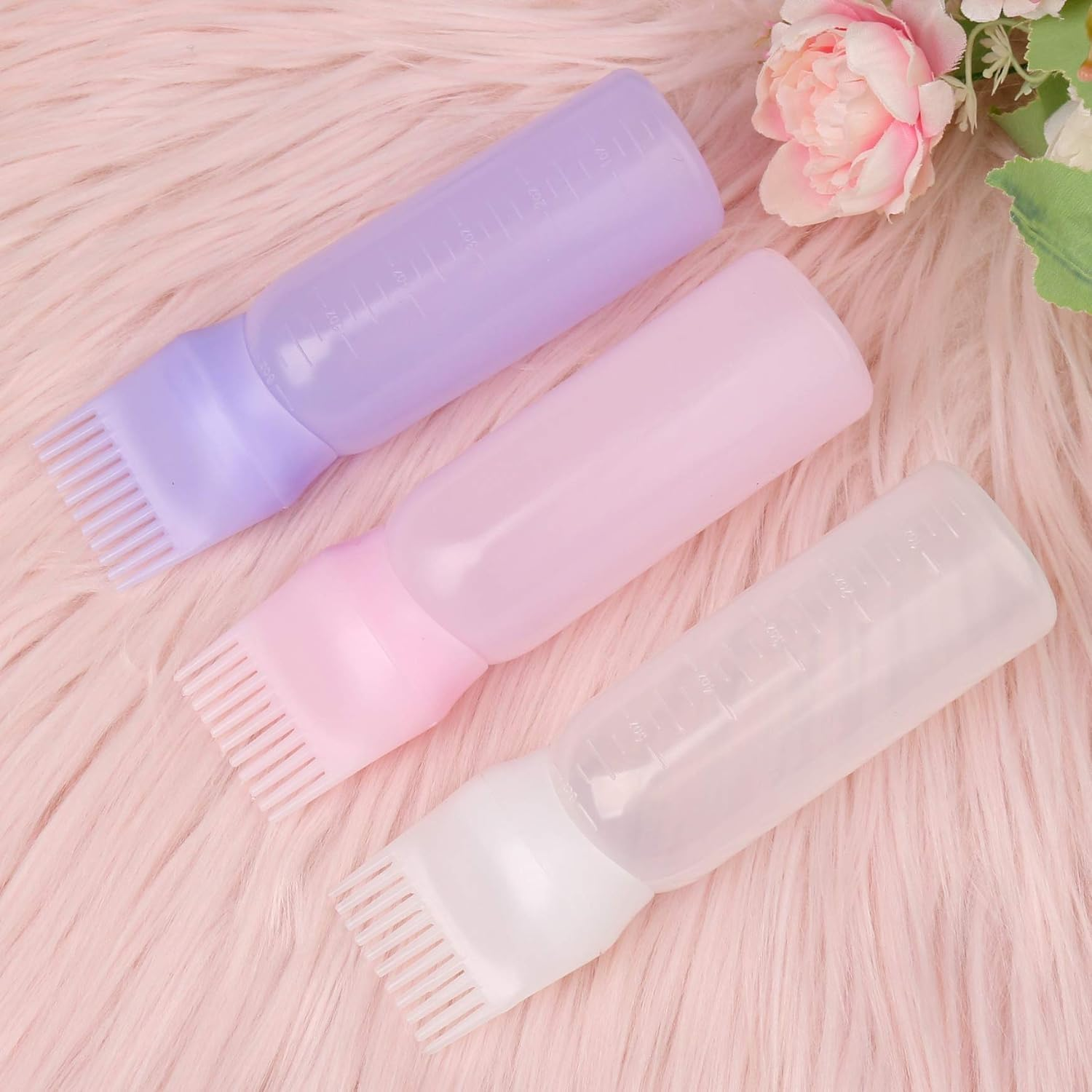 3Pcs Root Comb Applicator Bottle - Hair Color Scale Dye Bottle with Brush for Dying image number 5