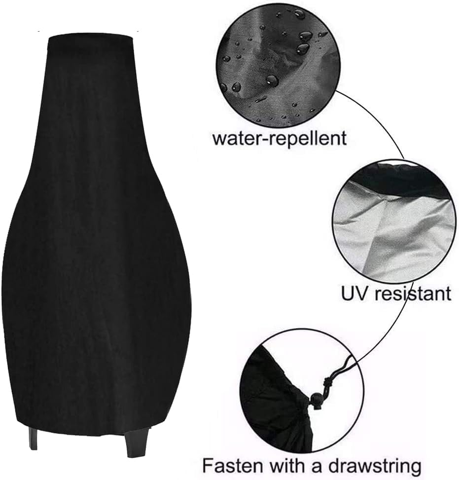 LARGE SIZE Outdoor Chimney Protective Cover Patio Furniture Covers, Patio Chiminea Caps, Protective Chiminea Covers, Weather Resistant Fire Pit Heater Cover (Black, 59X31X12Inch)