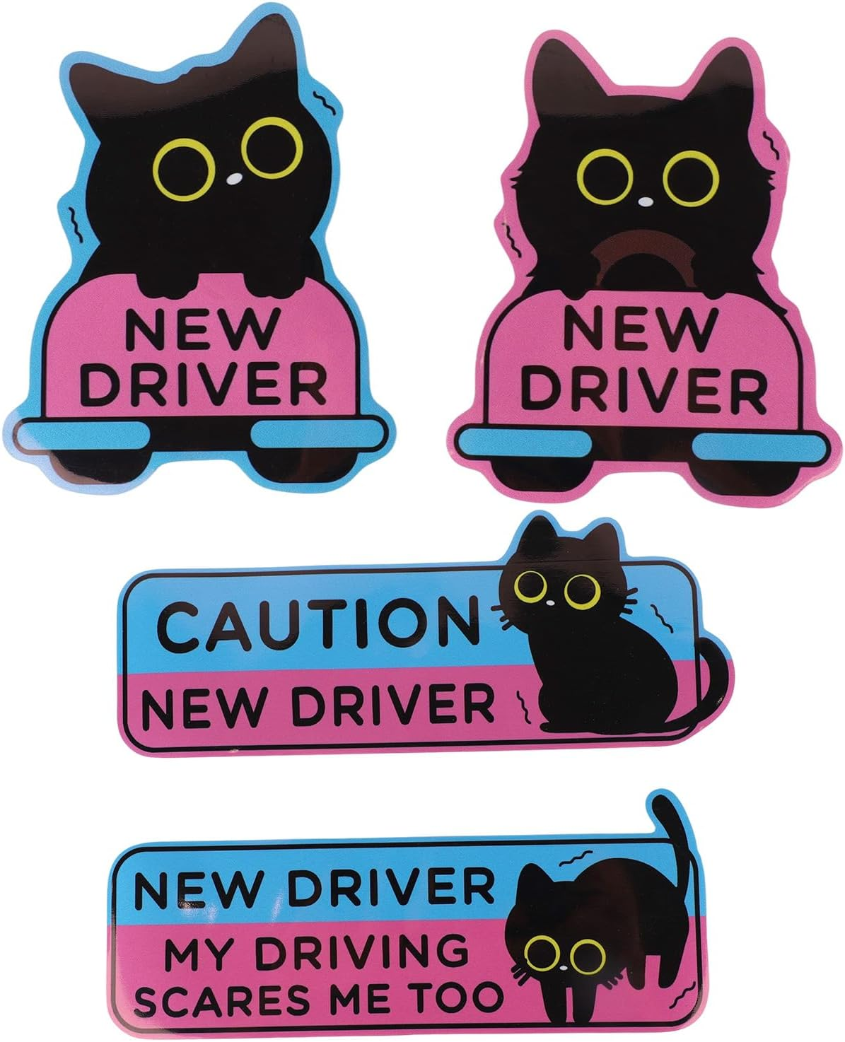 4Pcs Black Cat New Driver Car Magnets, Cute Cartoon Shivering Cat Caution Student Driver Safety Signs Reusable Magnetic Bumper Stickers Funny Car Decals for Beginners Novice Drivers Gifts image number 5