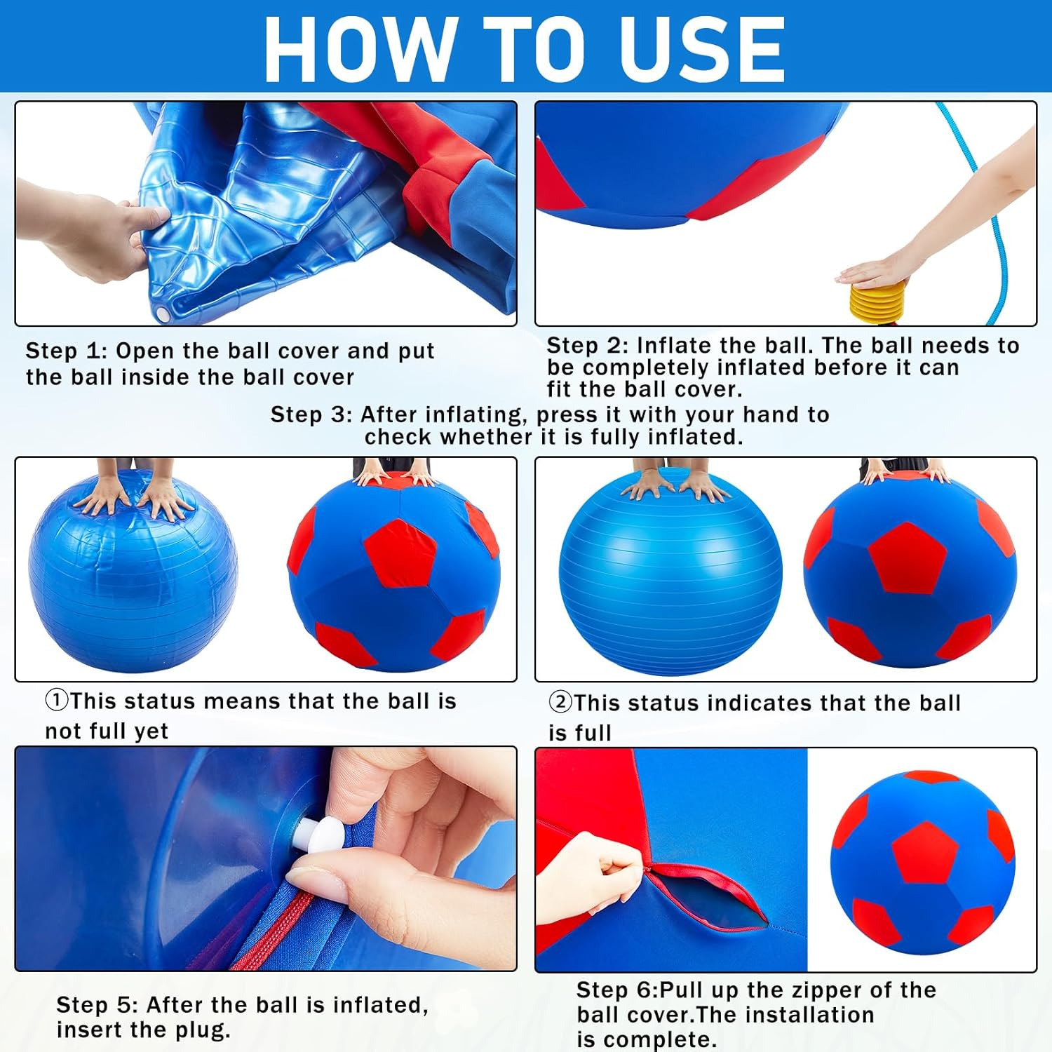 Vercanmonth 2 Pcs 40 Inch Horse Ball Covers Please Watch VCR for How to Inflation Mega Herding Play Covers for Horse Herding Ball (Vibrant Style) image number 4