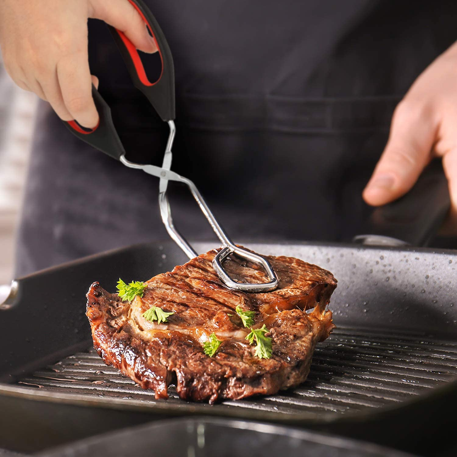 Boao 3 Pack Stainless Steel Scissor Metal Tongs Kitchen Wire Tongs for Cooking 9-Inch 11-Inch and 12-Inch Heat Resistant Small Scissor for BBQ Grilling Tool for Hot Food with Silicone Handle image number 3