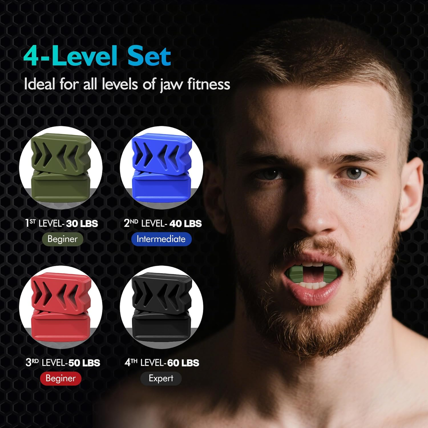 Azrra Jaw Exerciser for Women & Men, 4 Resistance Levels (8Pcs) Jawline Shaper Exerciser, Jaw Trainer Double Chin Eliminator for Jawline Face Toning & Strengthening image number 6