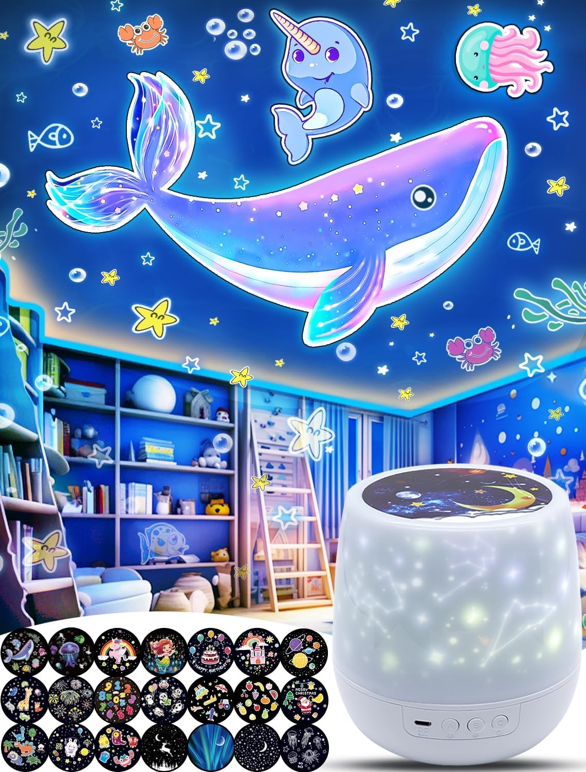 Projector Night Light for Kids + 21 Sets of Films, Kids Night Light Projector for Bedroom, Ceiling, Star Galaxy Projector with 360&deg; Rotation for Baby Girls, Birthday, Christmas, Nursery, Room Decor image number 2