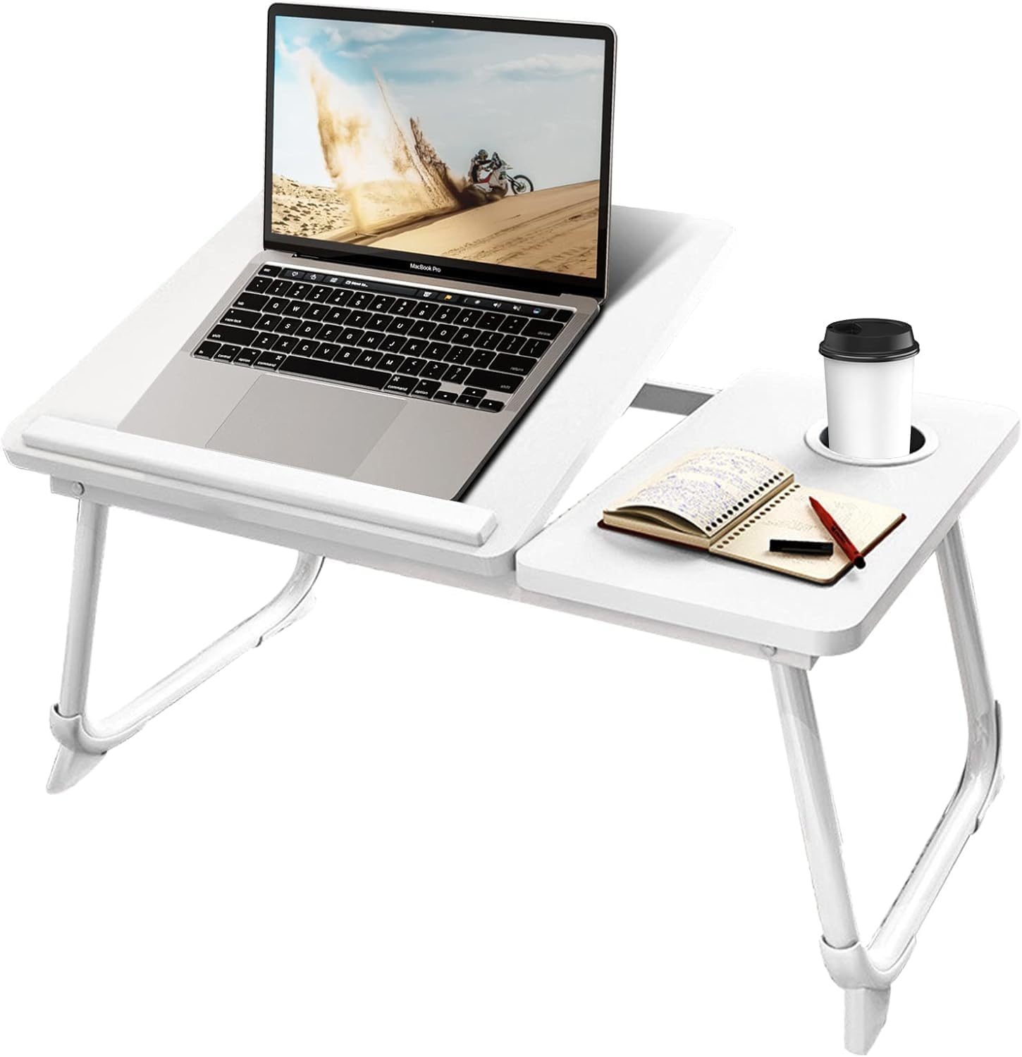 Folding Lap Desk, Foldable Laptop Stand Bed with Cup Holder,Portable & Lightweight,Lap Tablet Desk Breakfast Serving Tray for Sofa Couch (White)
