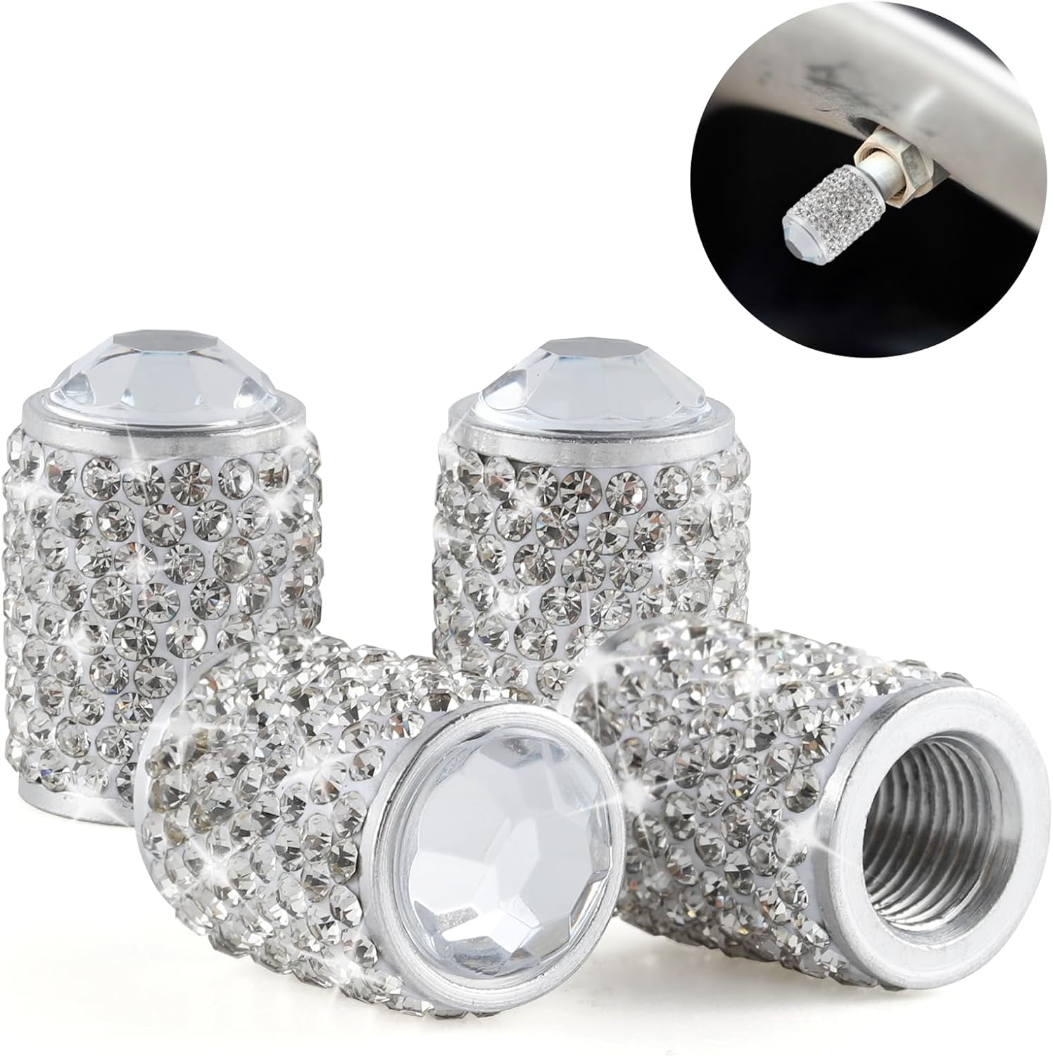 Alpmosn Car Wheel Tire Valve Caps, 4 PCS Bling Tire Valve Caps, Crystal Tire Caps Shinny Rhinestone for Women, Universal Car Dustproof Tire Valve Caps for Cars, Trucks, SUV and Motorcycles (AB) - Ab image number 3