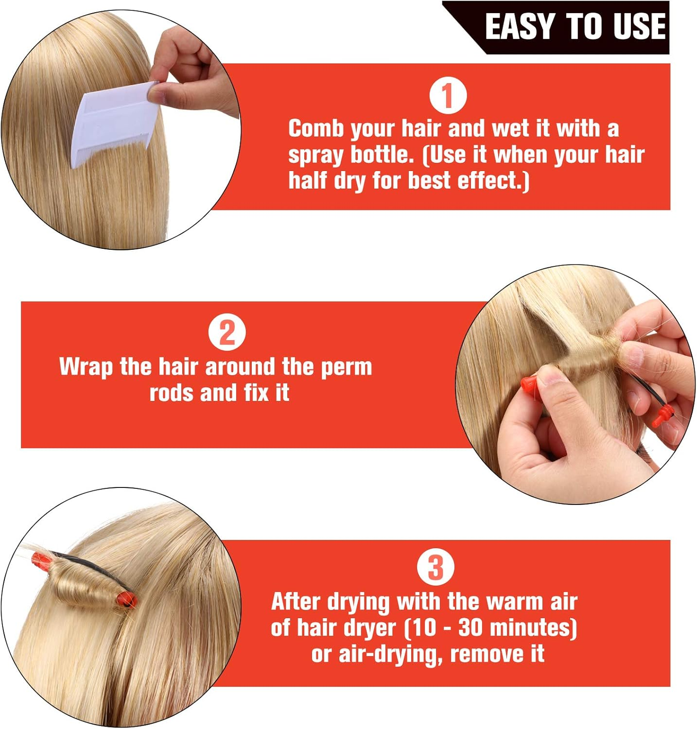 WILLBOND 84 Pieces Hair Perm Rods Hair Curling Rollers Perming Curlers Rods Cold Wave Rollers for Hairdressing Styling Tools(0.2 Inch,Red) image number 4