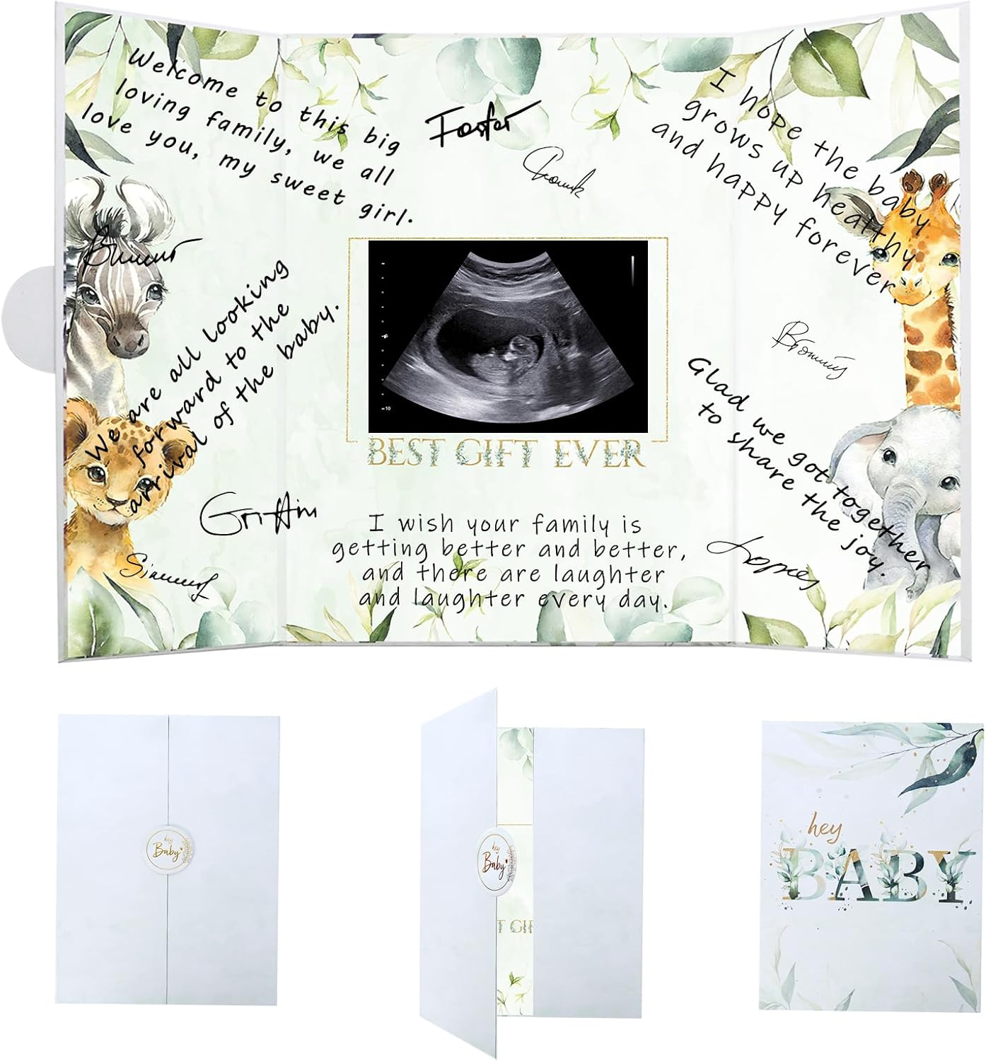 Vlipoeasn Baby Shower Guest Book Alternative, DIY Cute Baby Shower Signature Book, Baby Shower Party Decorations, Green and White Baby Shower Party Sign in Book image number 6