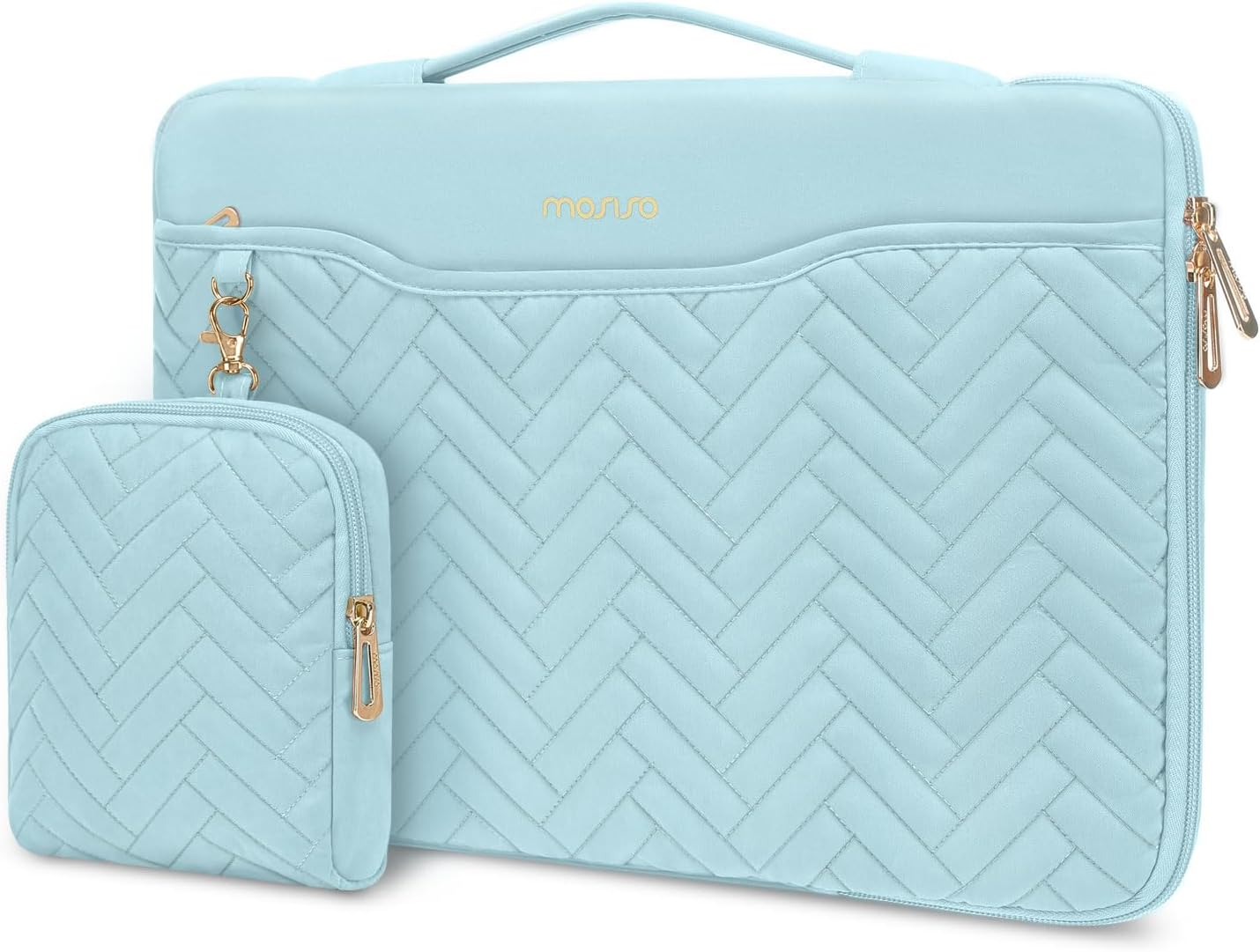 MOSISO 13-14 Inch 360 Protective Laptop Sleeve Compatible with Macbook Air/Pro, 13-13.3 Inch Notebook, Compatible with Macbook Pro 14, Rectangle Quilted Bag with Handle&Pocket&Small Case, Black