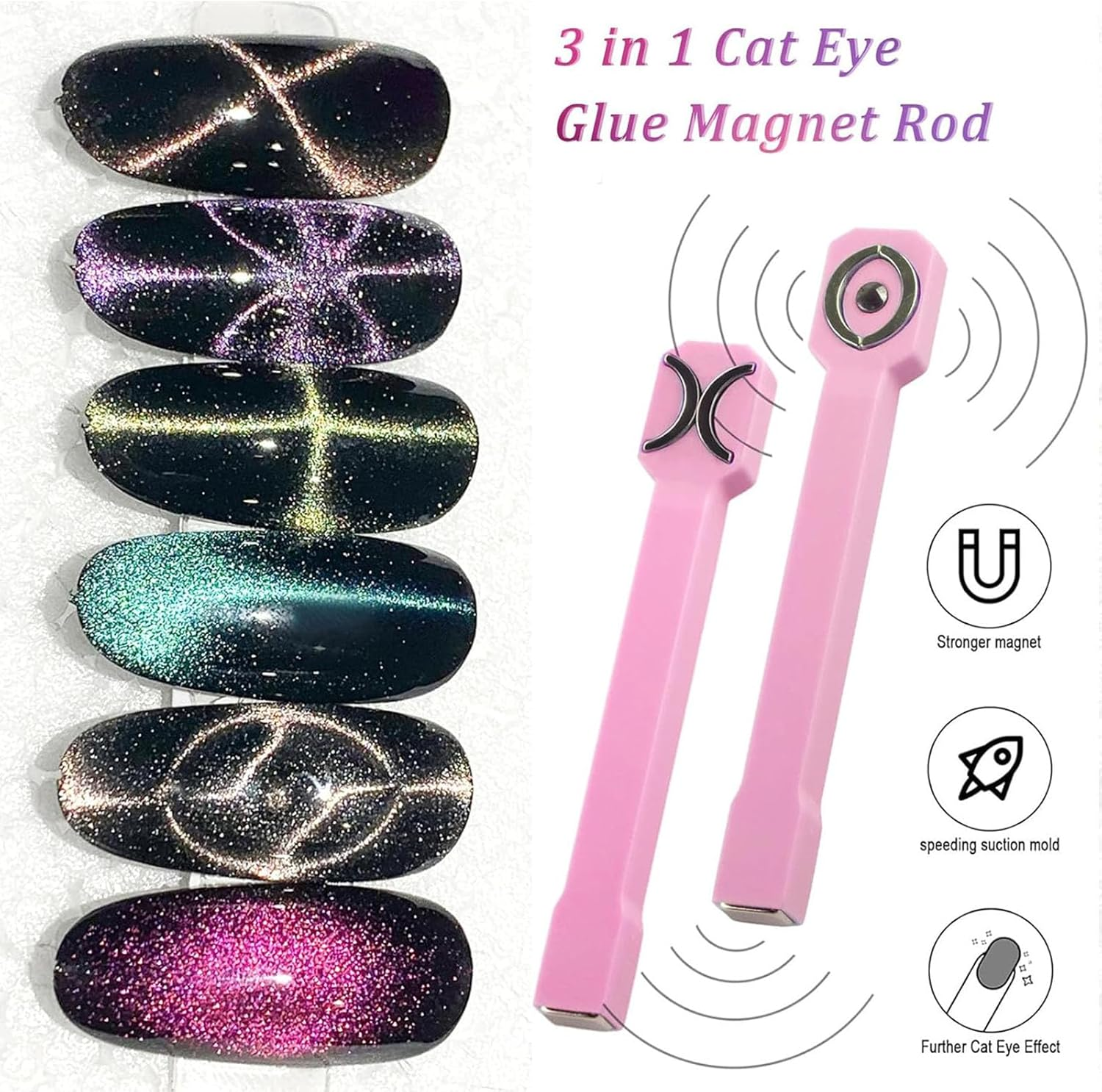 SYGELER Nail Magnet,3 in 1 Multifunctional Cat Eye Gel Nail Polish Magnet for Nail Art, Nails Magnet Strong Suction for Home DIY, Salonsalon image number 2