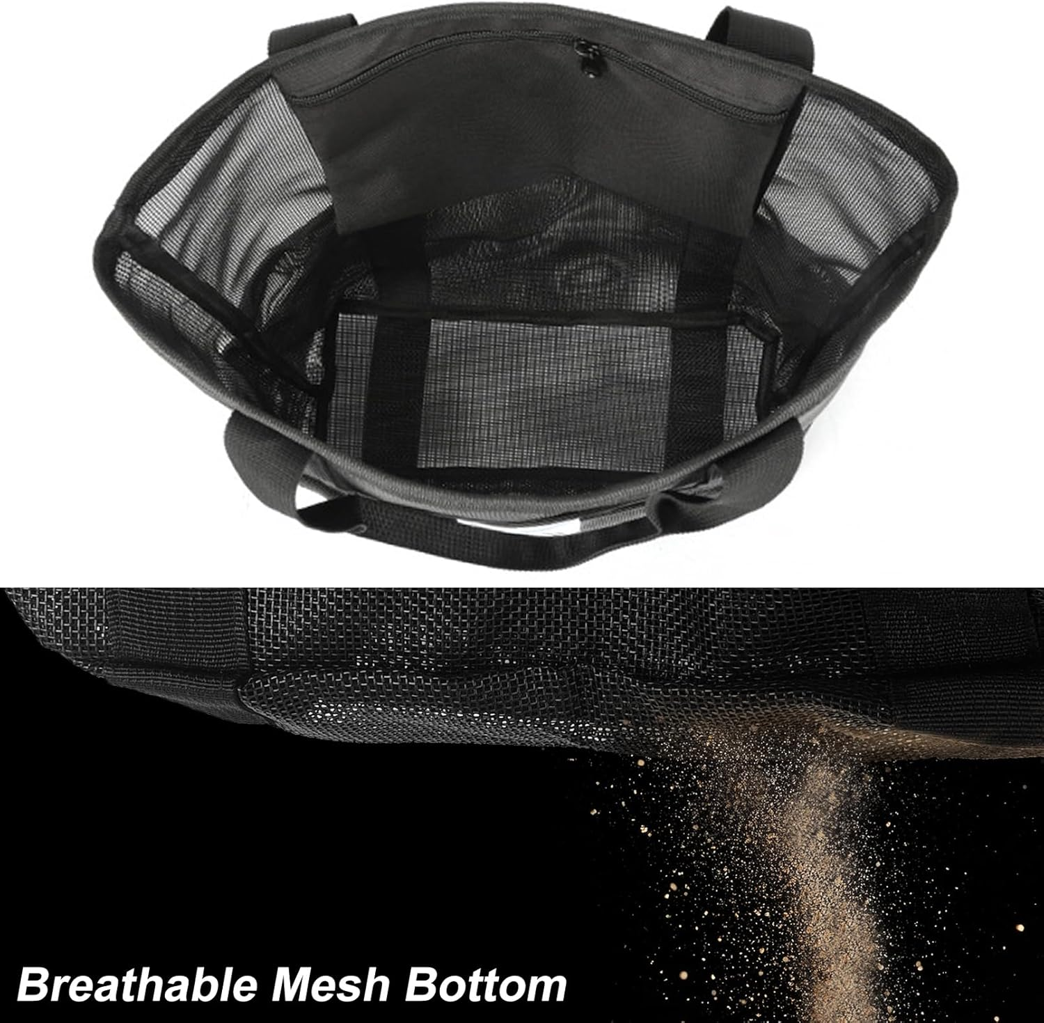 Luwint Mesh Beach Bag Beach Tote Bag Lightweight Waterproof Sandproof Mesh Bag with Multiple Pockets for Beach Swim Pool Water Sport Travel image number 4