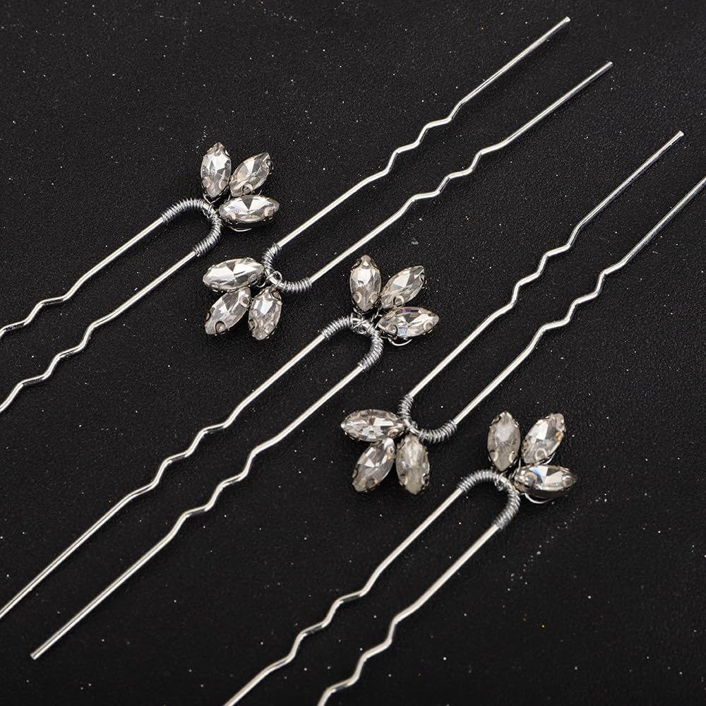 Teyglen 5Pcs Rhinestone Hair Piece - Sparkly Crystal Hair Clips Pins for Bride, Women, Girls, Party, Prom (Silver, Blue, Red, Green) image number 4