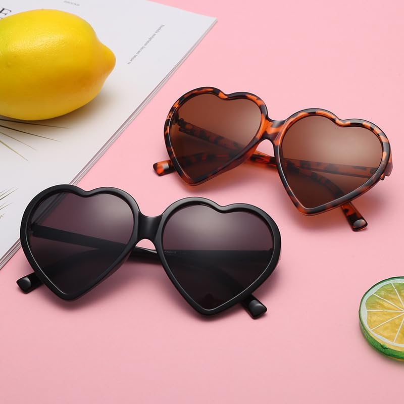 Armear Women Fashion Oversized Heart Shaped Retro Sunglasses Cute Eyewear UV Protection Polarized Sunglasses for Women Girls, a - Leopard, One Size Fit Most Women image number 1