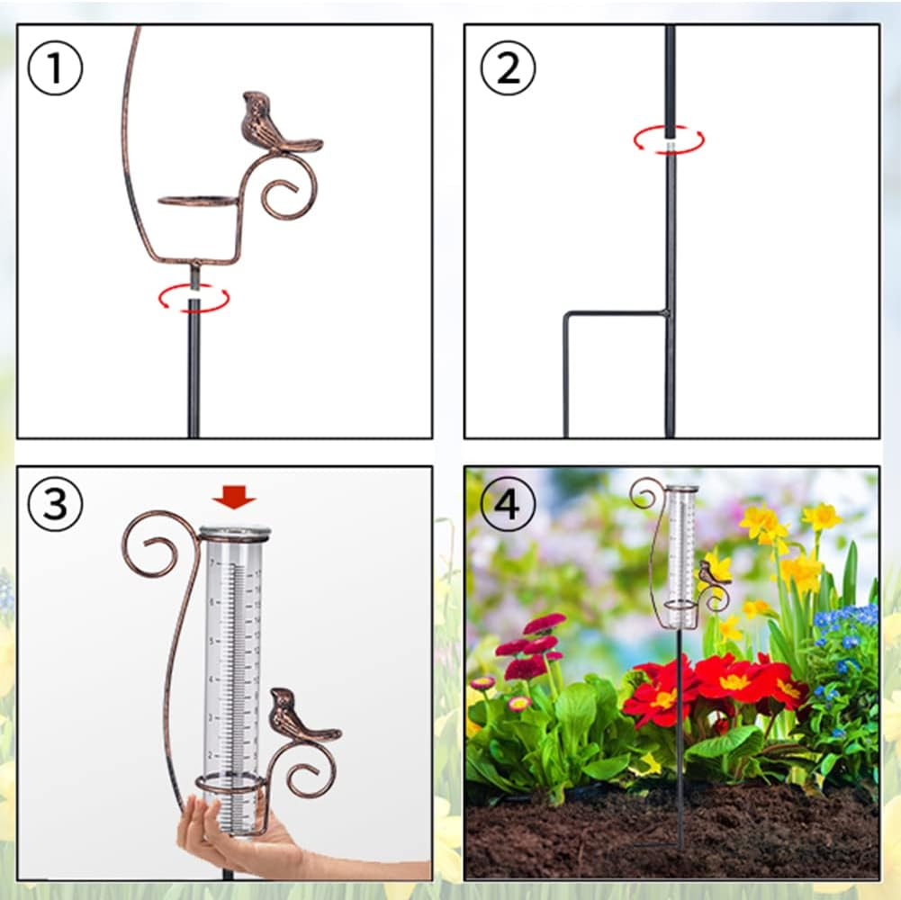 Rain Gauge Outdoor,7" Glass Rain Gauge with Metal Stake, Decorative Bird Rain Gauge for Yard Garden Lawn Decor image number 6