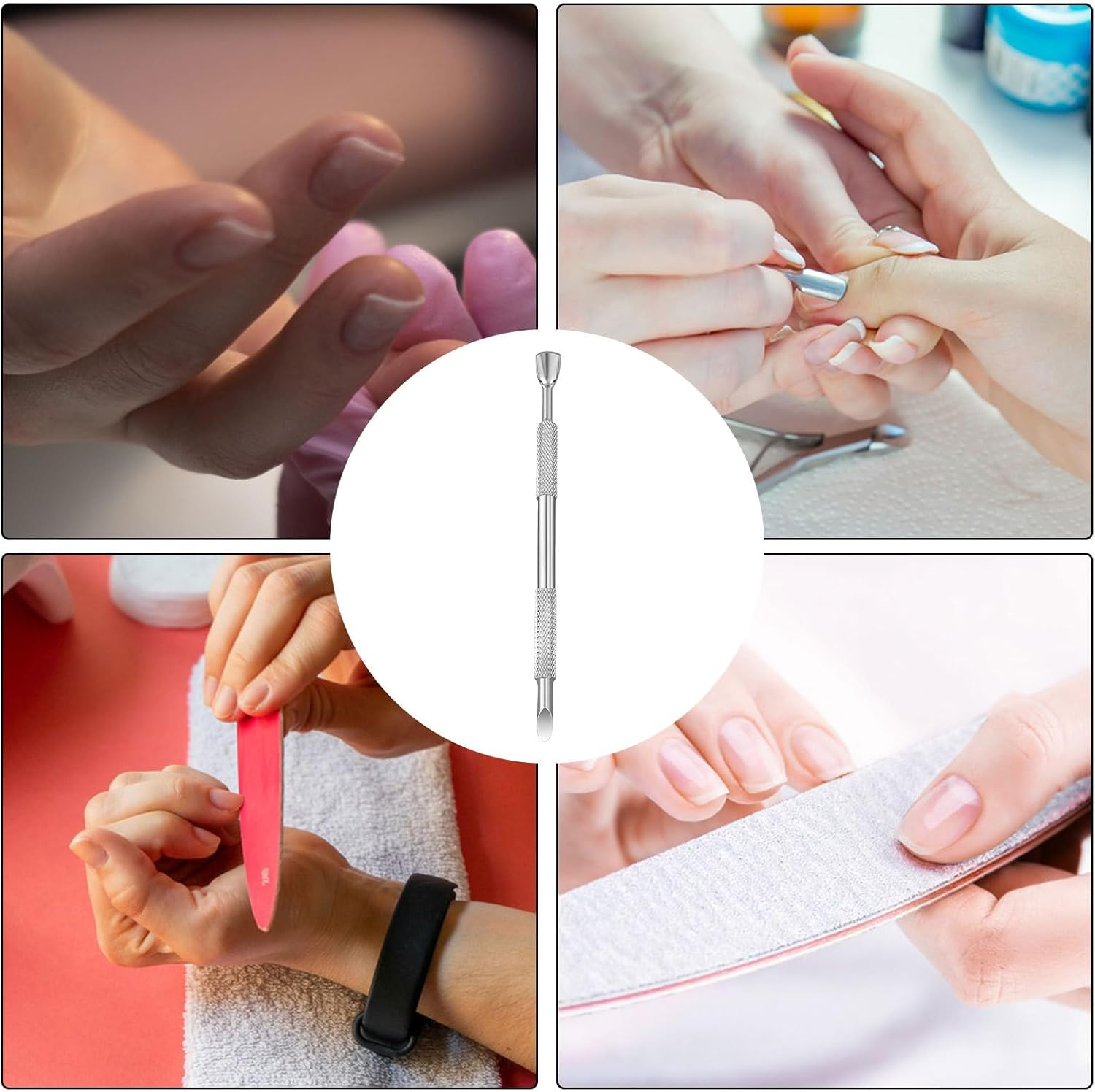 Cuticle Grooming Kit - Nail Pusher Remover, Double Ended Steel Tool | Rust Resistant Metal Finish, Textured Grip Handle, Compact Travel Size with Curved Blade for Fingernail Toenail Manicure Pedicure image number 5