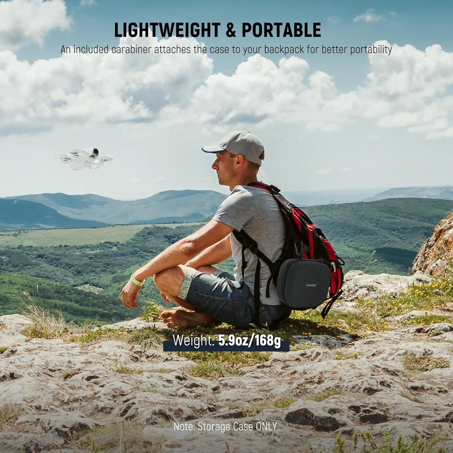 NEEWER Storage Case for NEO Drone, Splashproof Nylon Hard Travel Carrying Bag with Shockproof Foam Insert Mesh Pocket Carabiner Compatible with DJI NEO, Not for RC-N3 Remote, PB9 image number 2