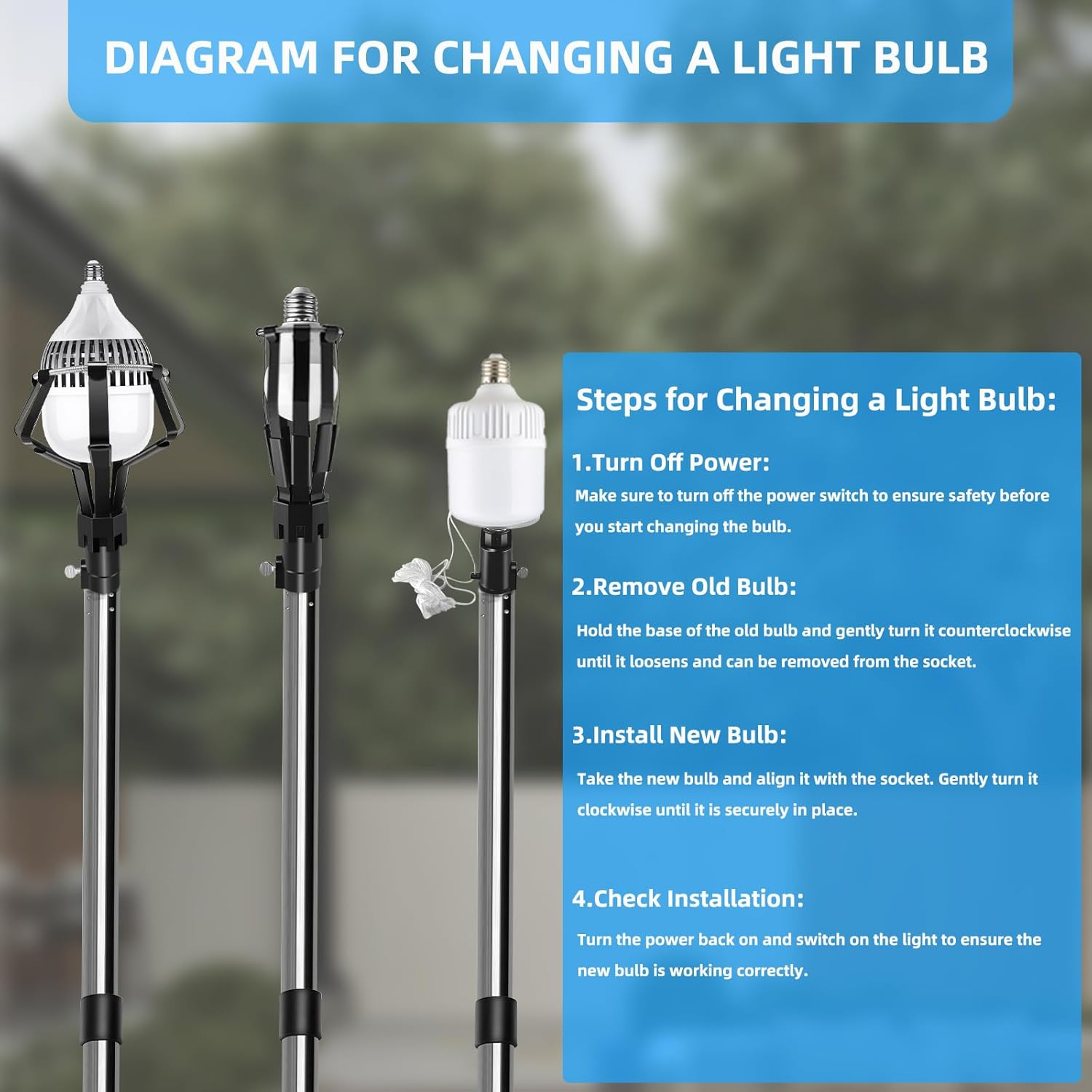 Light Bulb Changer High Ceiling, 3-12FT Assembled Light Bulb Changer for Recessed Lights with Extension Pole Changer， Baskets & Suction Cup, Bulb Removal Tool for Household, Camping (Black) image number 5