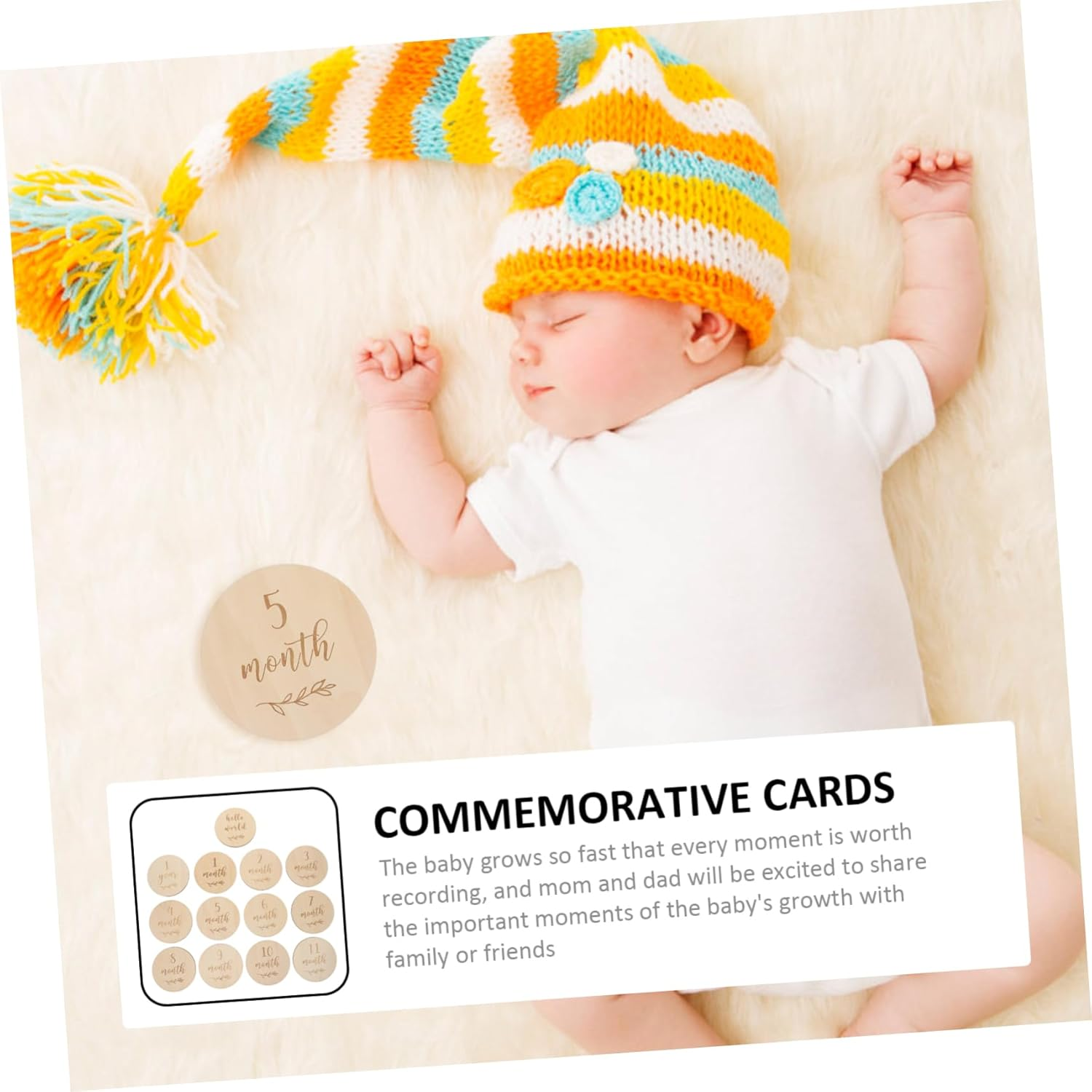 13Pcs Monthly Growth Cards Wooden Milestone Announcement Discs for Newborn Photography Photo Props Boy Girl Shower