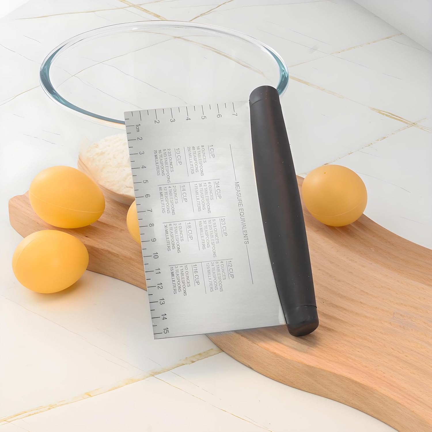 Dough Scraper with Measuring Scale，Stainless Steel Dough Cutter with Contoured Grip，Food Scraper for Baking Cooking， Kitchen Tools Gadgets image number 2