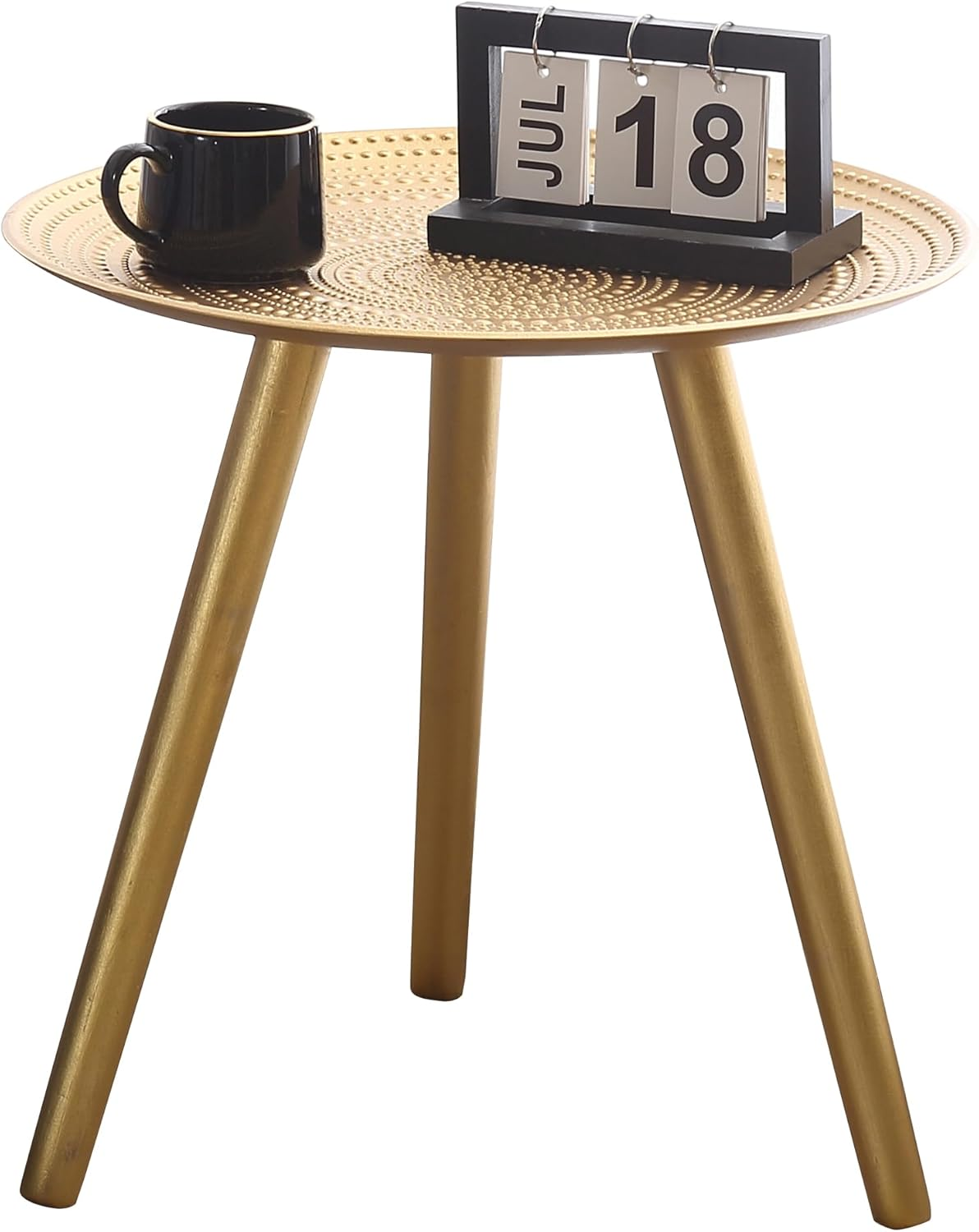 LEVEDE round Side Table, Small End Table, Antique Coffee Tables, 3 Legged Bedside Table, Corner Plant Stand for Living Room, Bedroom, Office, Balcony, Cafe (49 X 48Cm, Gold)