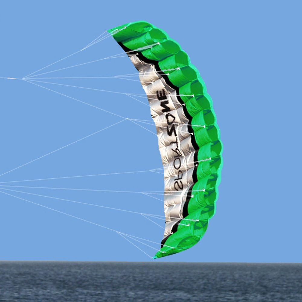 Touch the Sky 100 Inch Double Cord Stunt Parachute Kite with Wrist Bands. Unique Structure Design, Excellent Outdoor Toy, Suitable for Advanced & Enthusiasts. (Green) image number 5
