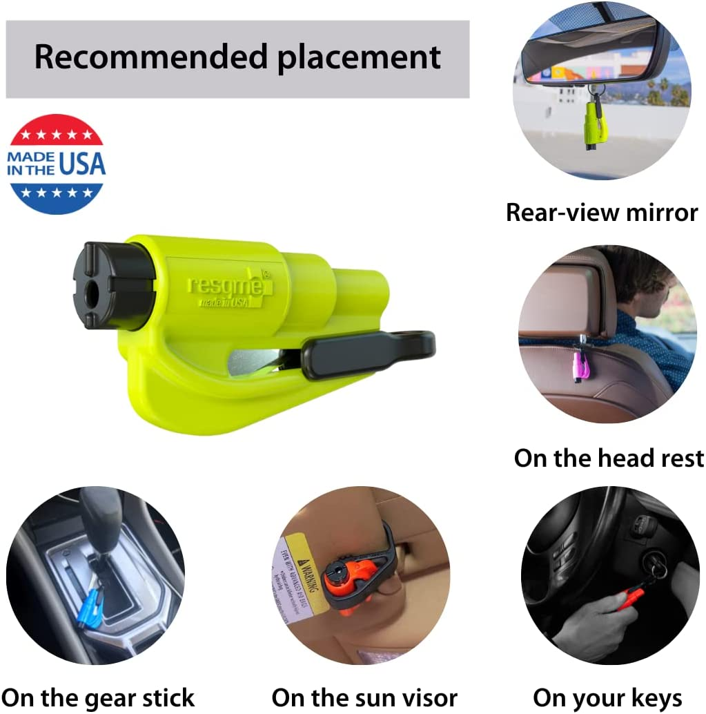 Resqme Family Pack of 3 with Accessories, the Original Emergency Keychain Car Escape Tool, 2-In-1 Seatbelt Cutter and Window Breaker, Made in USA, Blue, Orange, Yellow image number 3