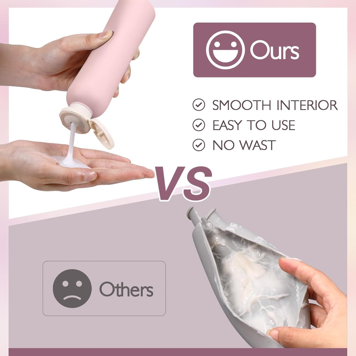 4 Pcs Plastic Large Squeeze Bottles with Flip Cap,Refillable Containers for Lotion,Cream,Soap,Shampoo Leak Proof Travel Shampoo Bottle (Pink, 200Ml) image number 2