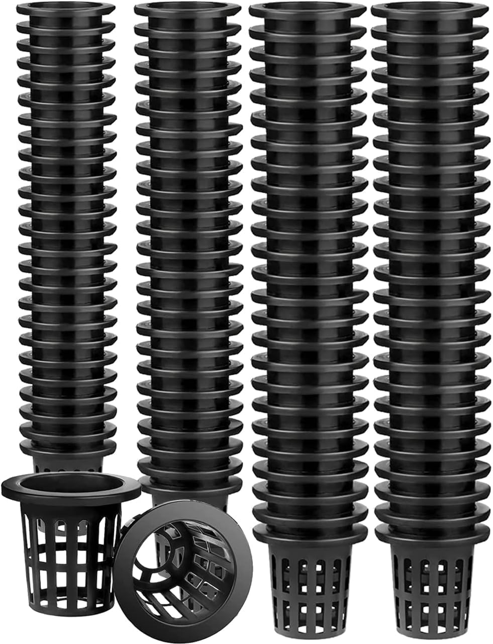 2 Inch Lightweight Garden Slit Mesh round Net Cups, 100 PCS Net Cups, Lightweight Economy Heavy Duty BPA Free Net Cups for Wide Lips Bucket Basket Pot Cups for Hydroponics Aquaponics(Black) image number 1