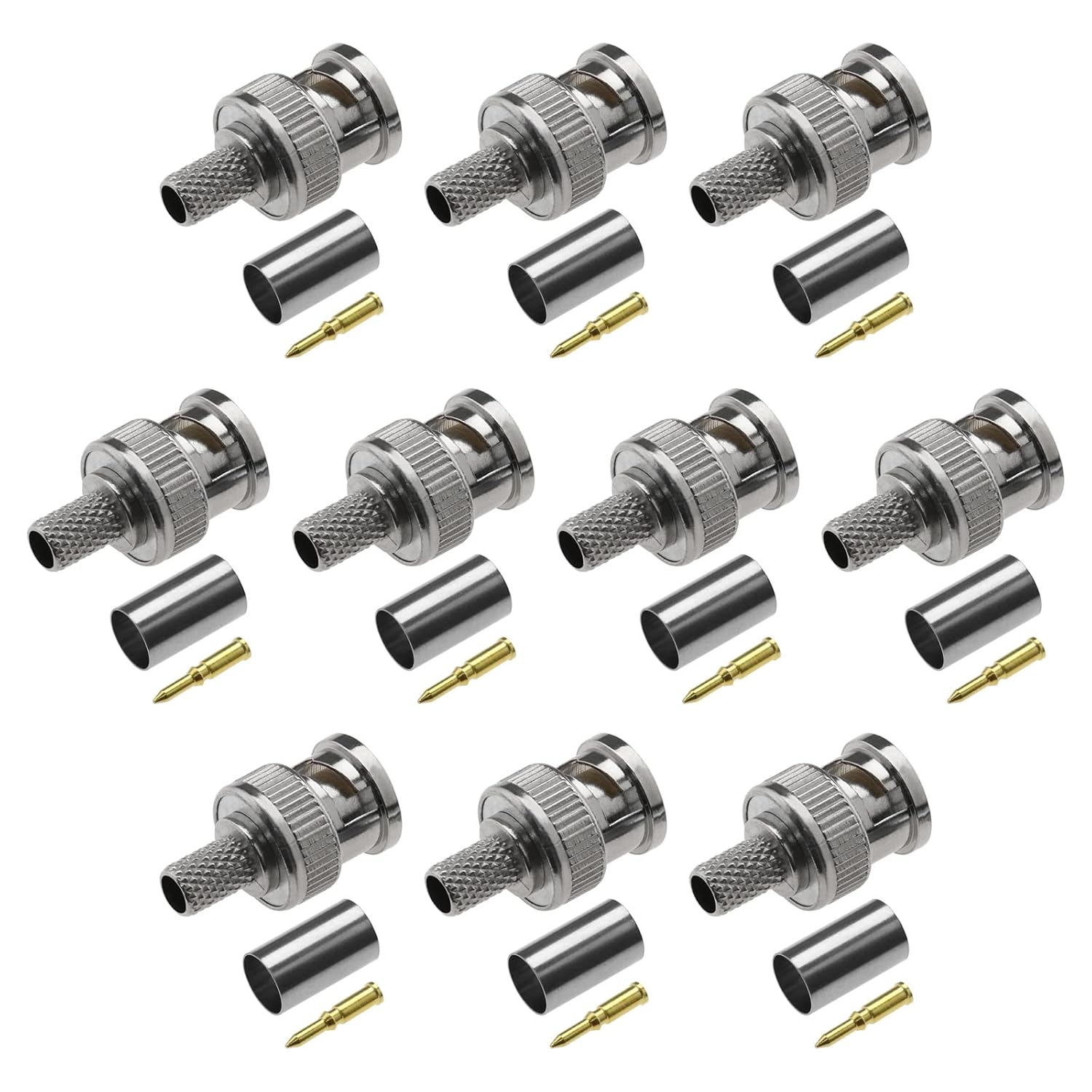 Ecsing 10 Sets BNC Crimp Connectors with Brass Center Pin for RG59 RG62 Coaxial Cable Adapter Coaxial Coax Cable Plug Camera Coax Male Jack 50 Ohm image number 3