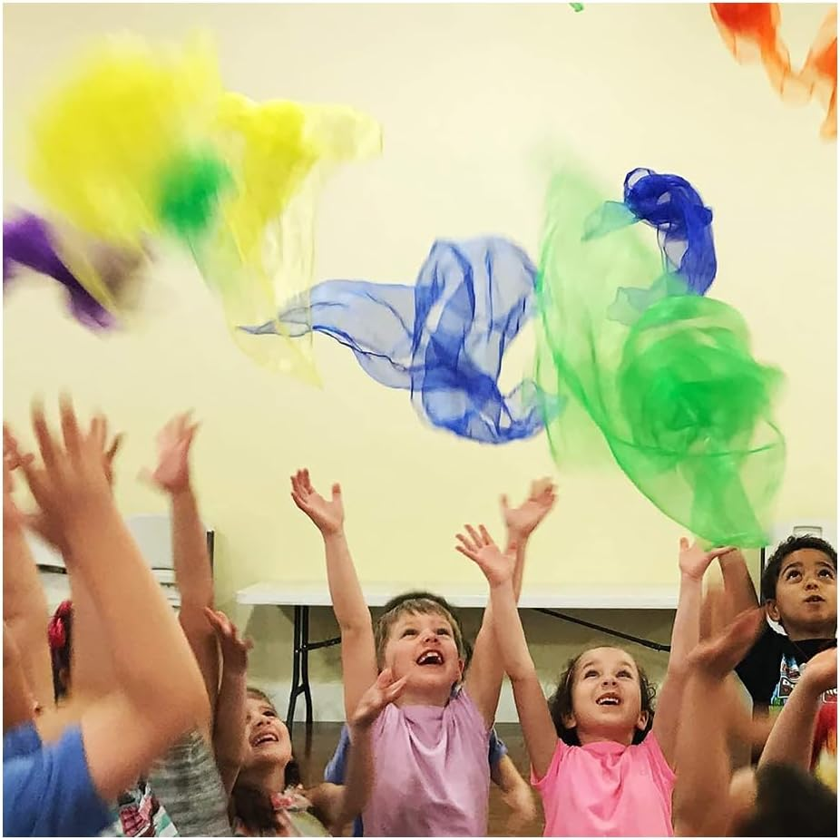 12 Pcs Juggling Scarves Dance Music Scarfs Colorful Silk Actives Scarves Rhythm Band Scarves, Easy Clean Ideal Performance Props Accessories (Rainbow) image number 2