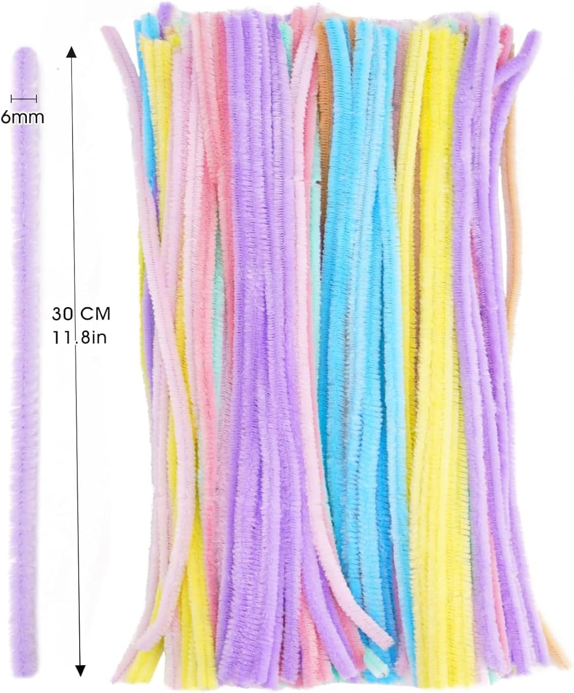 200 Pcs Pastel Pipe, Fuzzy Chenille Stems, Assorted Colors Fuzzy Sticks Pipe Cleaner Craft Supplies for DIY Art Creative Crafts Project Decoration image number 4