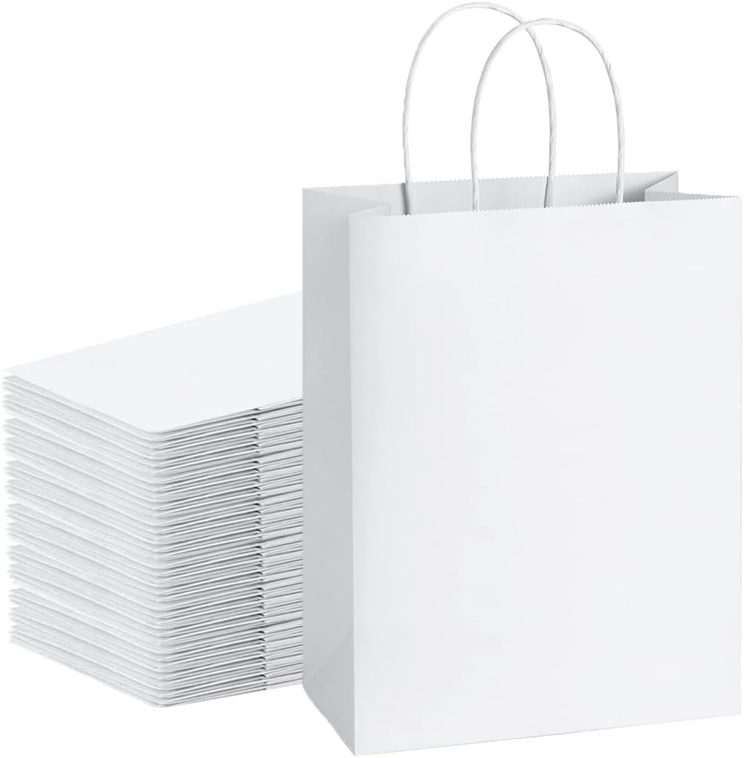 Jotia 20Pcs 15X8X21Cm Paper Bags with Handles, Natural Paper Gift Bags Eco-Friendly Kraft Bags Shopping Bags Bulk Kraft Paper Bags Retail Merchandise Bags Craft Shopping Bags Carrier Bags (White) image number 5