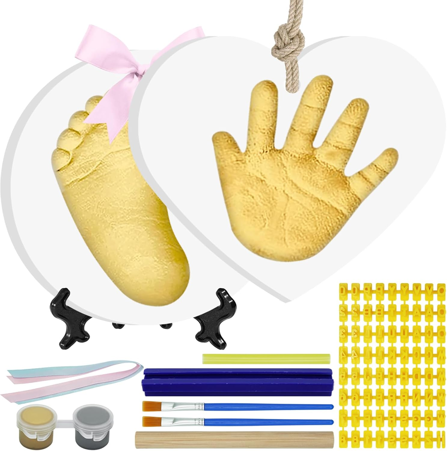 Baby Handprint Footprint Keepsake Ornament Kit Makes 2, Newborn New Mom & Shower Gifts DIY Clay Baby Handprint Ornament Kit, Pet Dog Cat Paw Print Ornament Kit image number 5