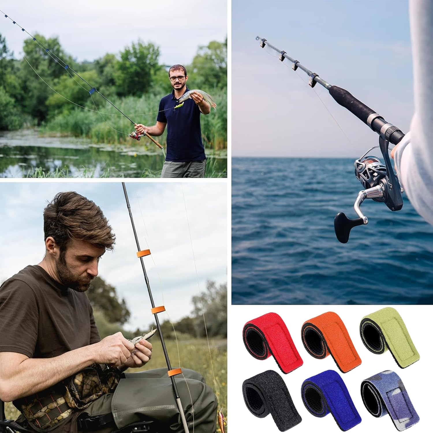 12 Pack Fishing Rod Straps,Elastic Tackle Tie Downs,Fish Pole Belts,Fishing Gear Wraps image number 4