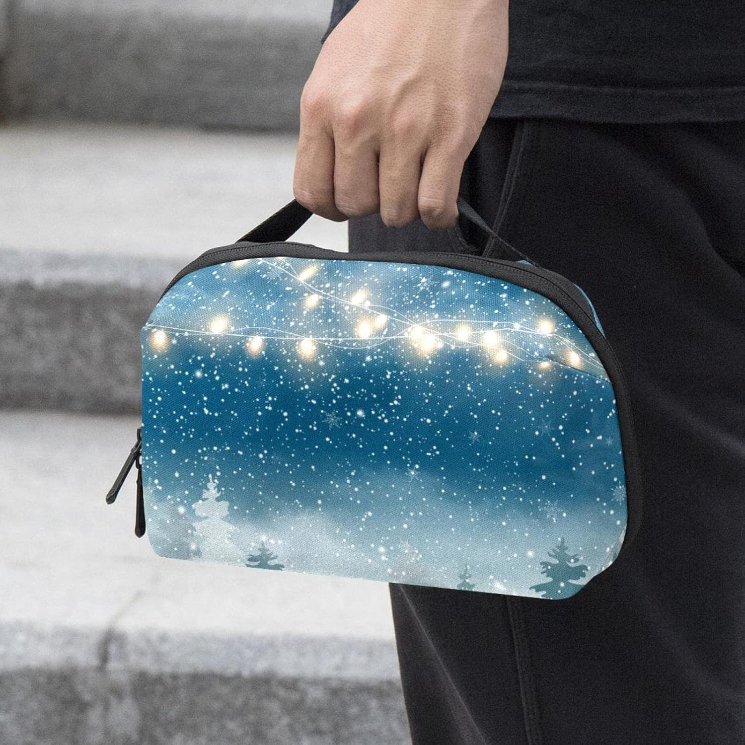 Electronic Organizer Small Travel Cable Organizer Bag for Hard Drives, Cables, USB, SD Card, Christmas Cartoon Winter Night Woods image number 1