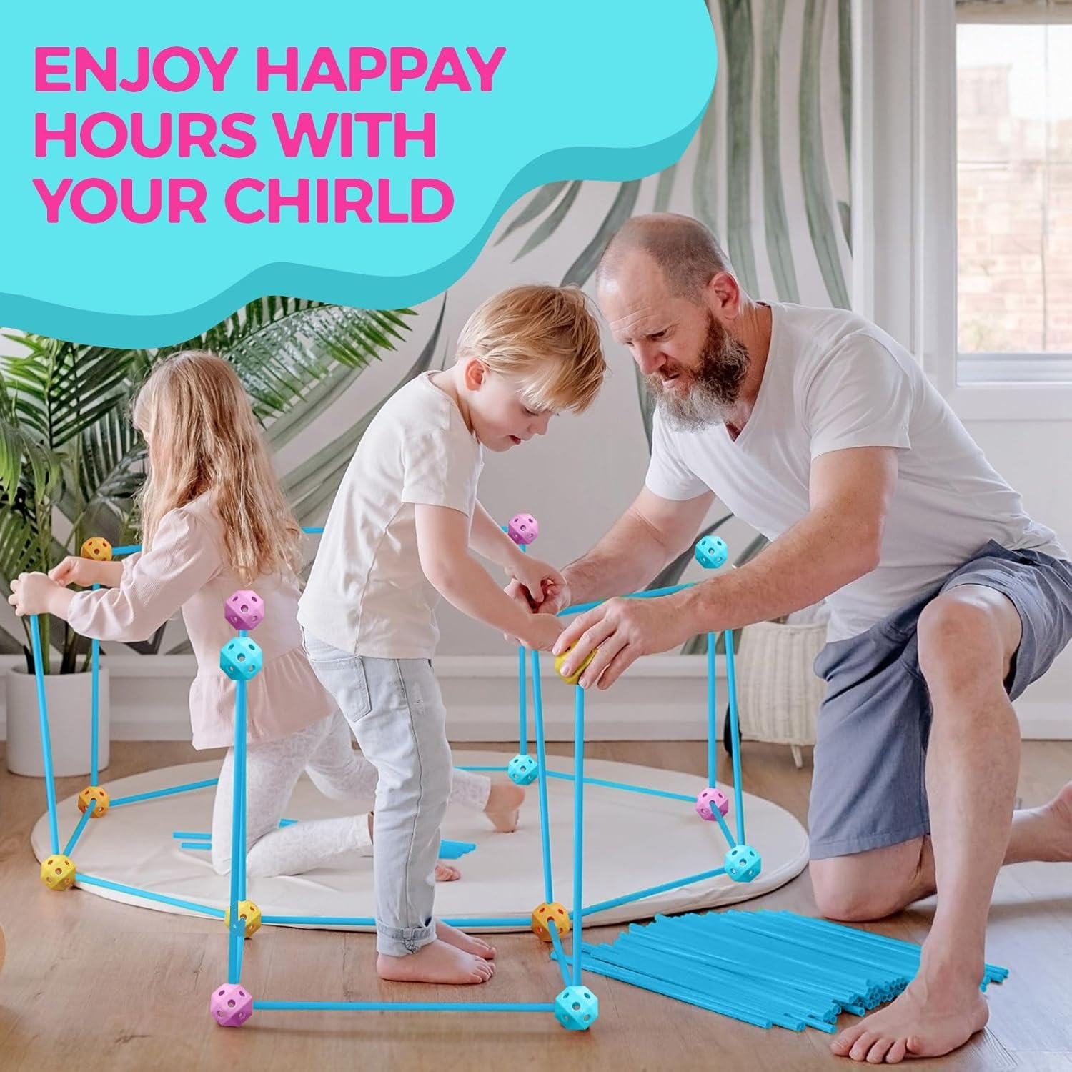 340Pcs Kids DIY Fort Building Kit Construction Builder Castle Educational Toy Creative STEM Learning Play Set, Boys Girls DIY Building Tunnels Play Tent Indoor & Outdoor - 137-14A 340Pcs image number 4