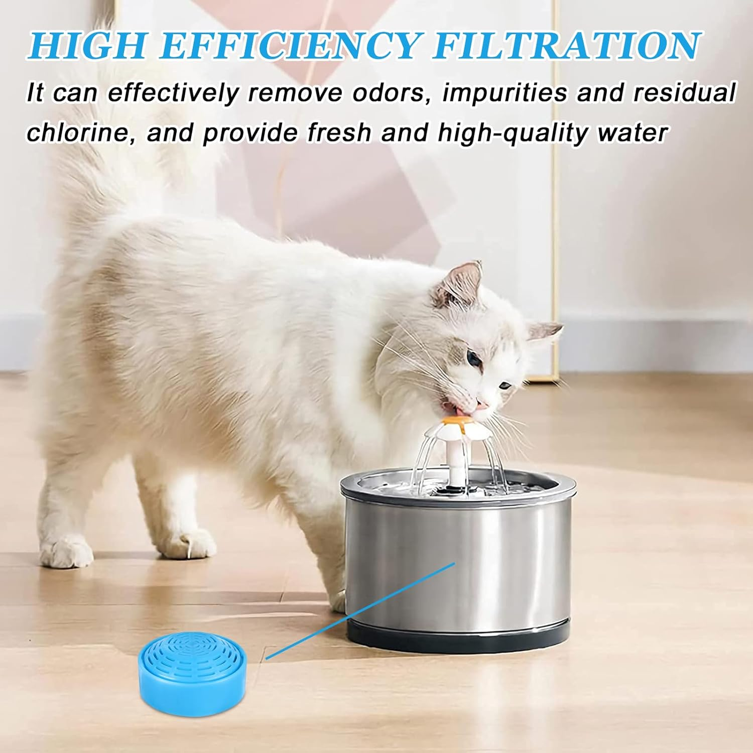 Sporgo Pack of 12 Cat Fountain Filters: Replacement Filter for 2L Cat Fountain, 8 Pieces Foam Filters and 4 Pieces Carbon Filter, Stainless Steel Cat Fountain Filter, round Replacement Pump for Cat image number 2
