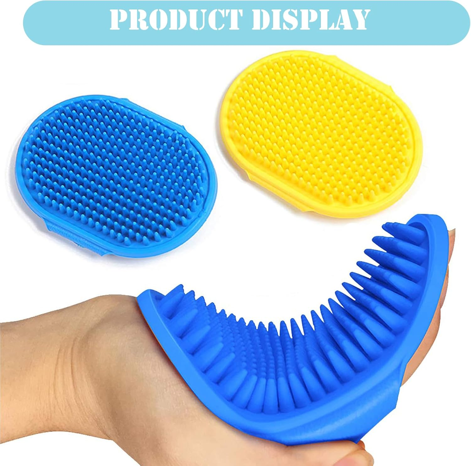 3Pcs Dog Bath Brush, Dog Scrubber for Bath, Shampoo Brush Bubble Maker, Dog Paw Washer, Grooming Massage Brush with Adjustable Ring Handle, Dog Accessories for Short & Long Hair -Blue image number 5