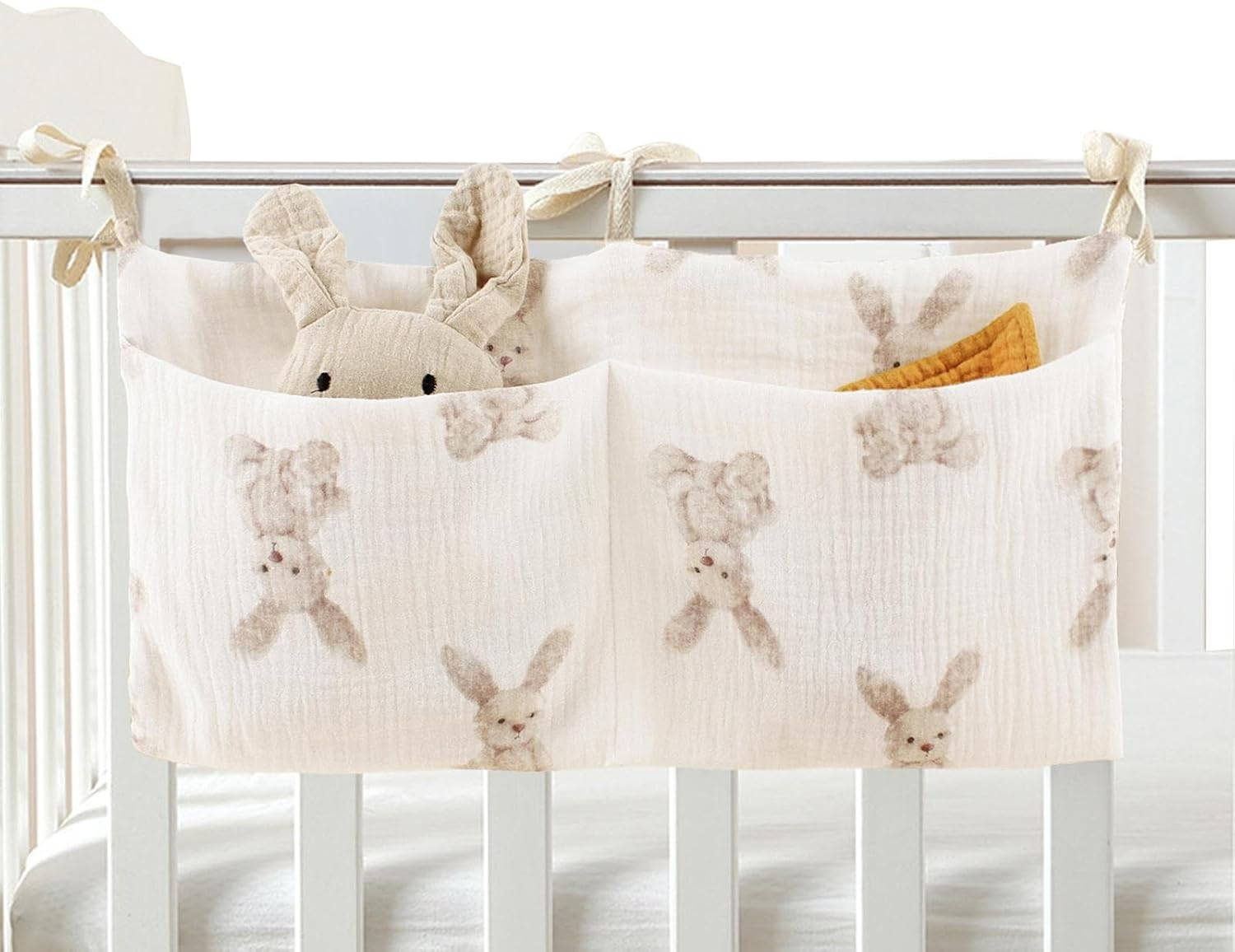 Cartoon Quilted Diaper Organizer, Crib Pocket Organizer with Storage Pouches, Hangable Organizer for Baby Bottles, Pacifiers, and Feeding, Perfect Nursery Storage Solution image number 6