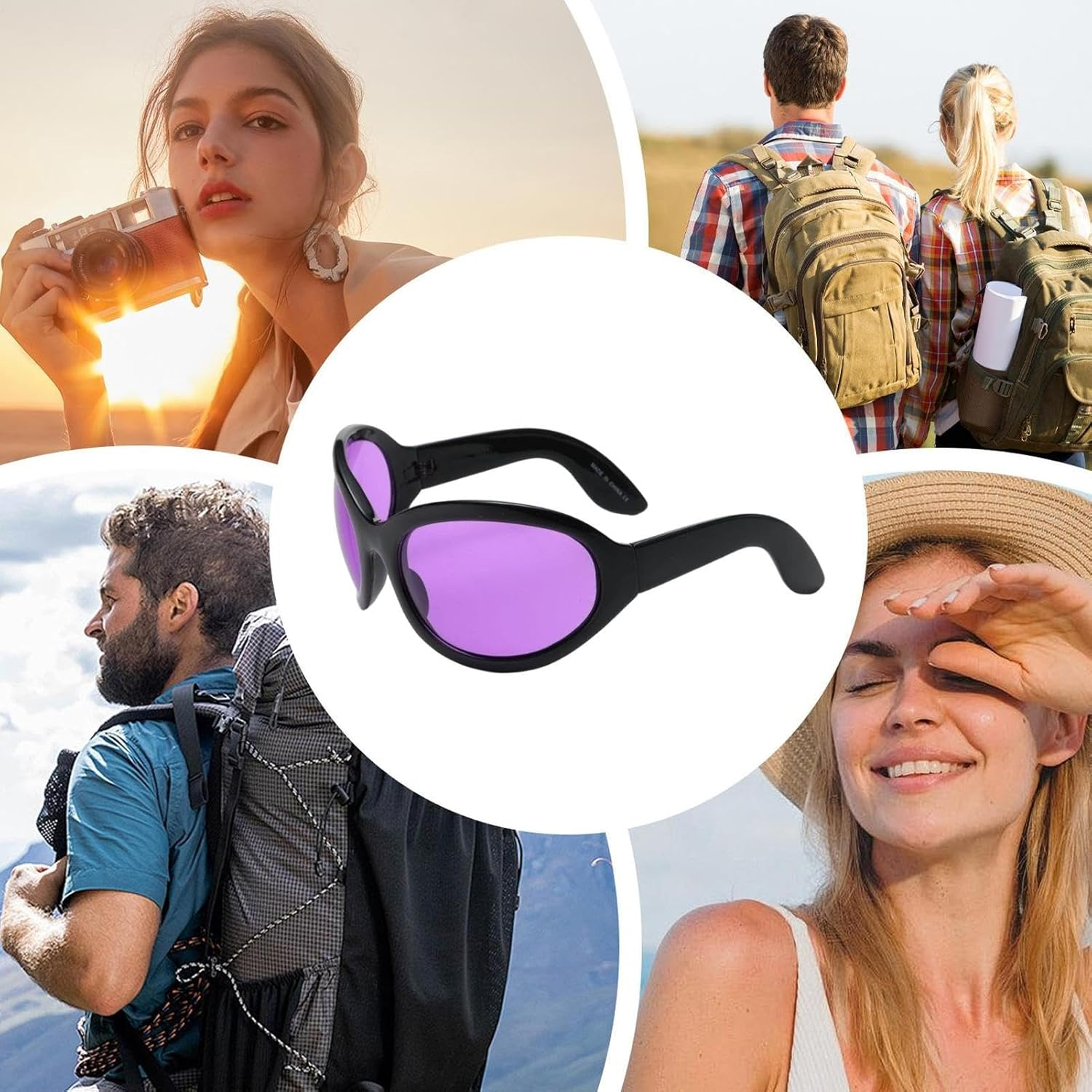 Veasbuu Sunglasses Trendy | Trendy Eyewear | Violet Sunglasses with Curved Nose Pads | for Men Women Birthday Commuting Street Wear Party Music Festivals Club Photography image number 2